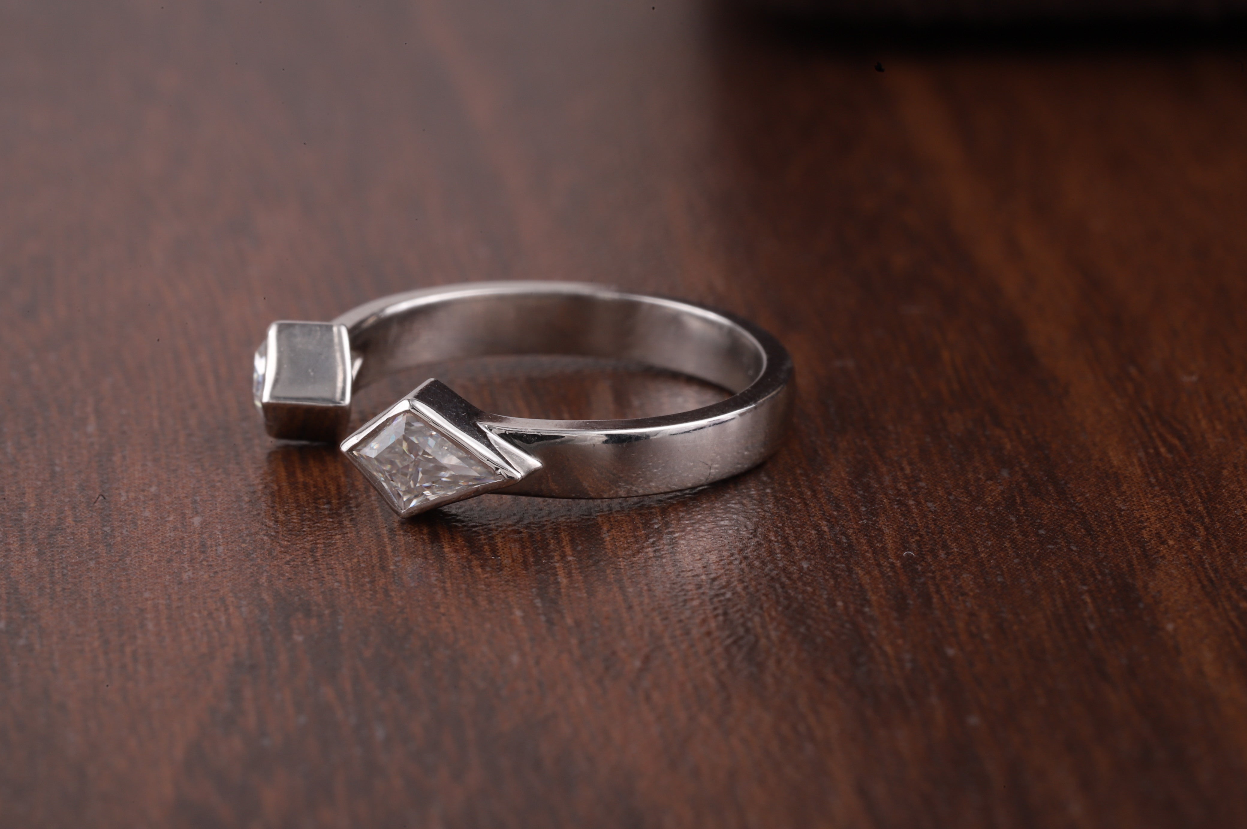 Vintage Kite cut Moissanite ring open wedding band White gold ring Kite cut ring