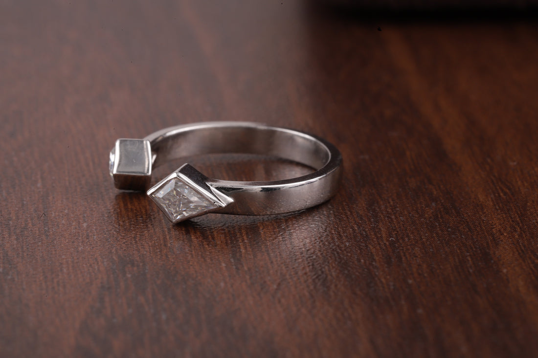 Vintage Kite cut Moissanite ring open wedding band White gold ring Kite cut ring