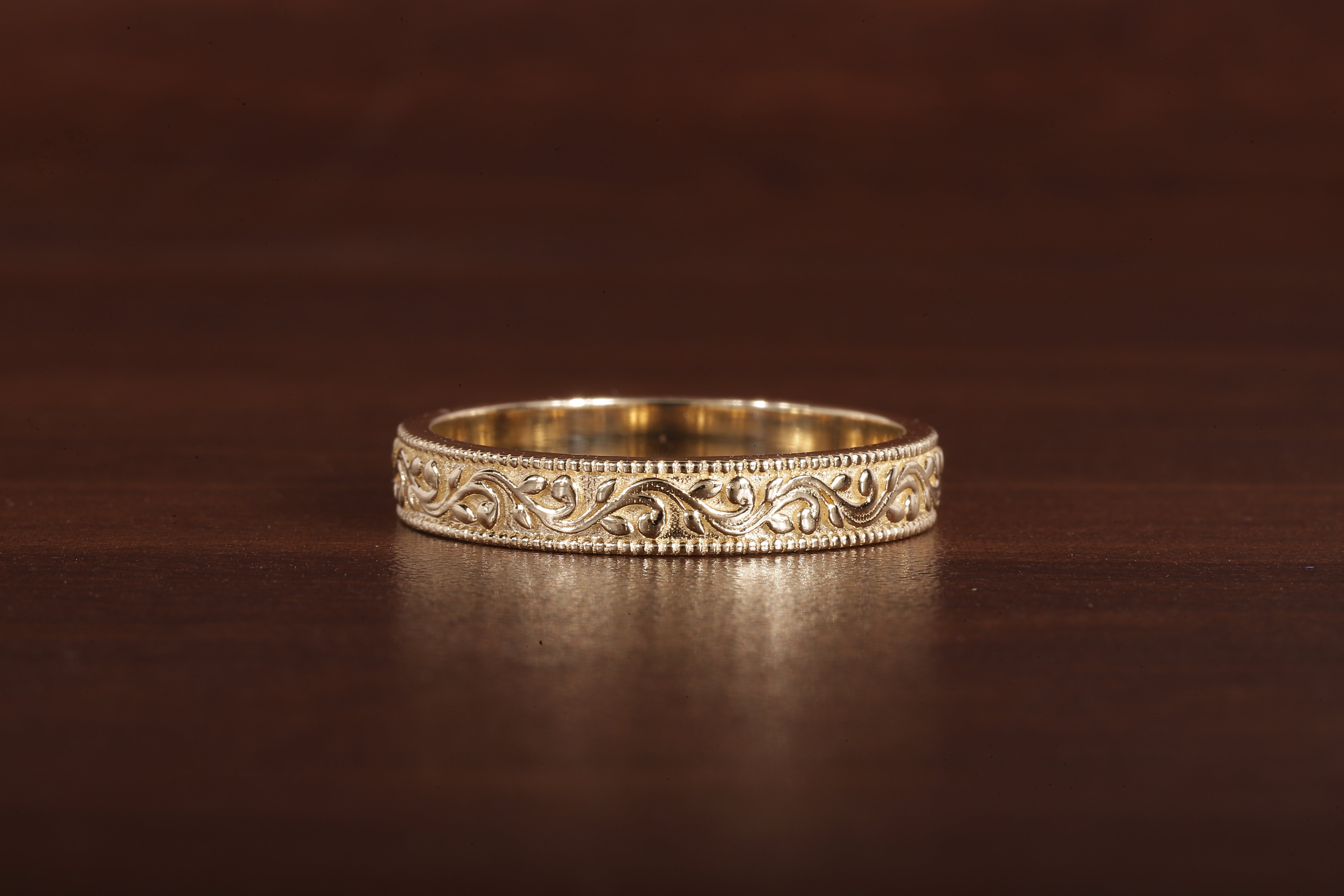 4 MM Wide Dome Women’s Vintage Style Wedding Band Floral Wedding Band slightly Wedding Band