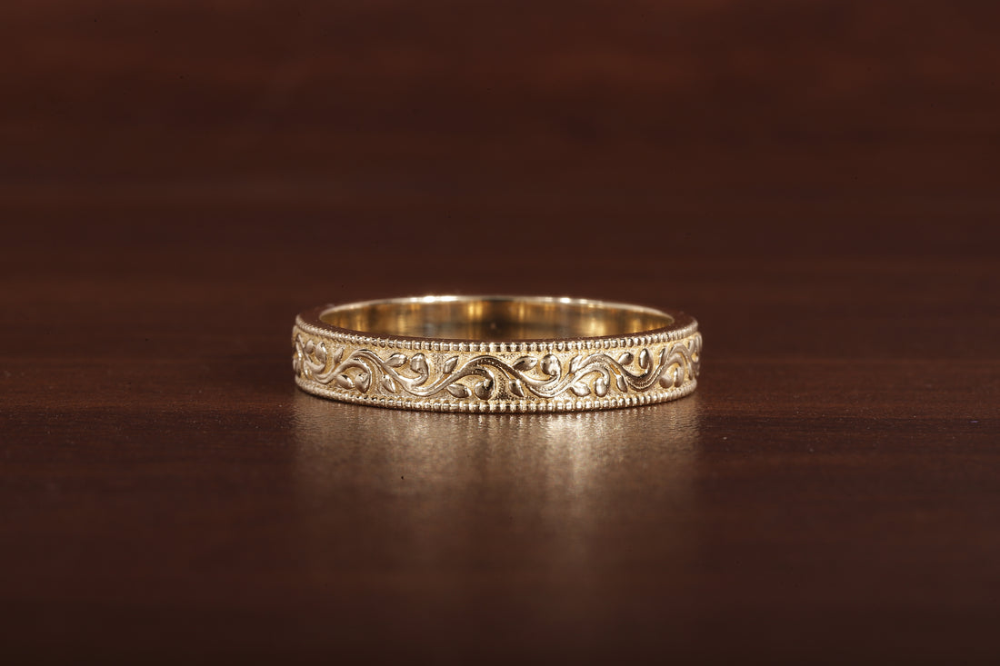 4 MM Wide Dome Women’s Vintage Style Wedding Band Floral Wedding Band slightly Wedding Band