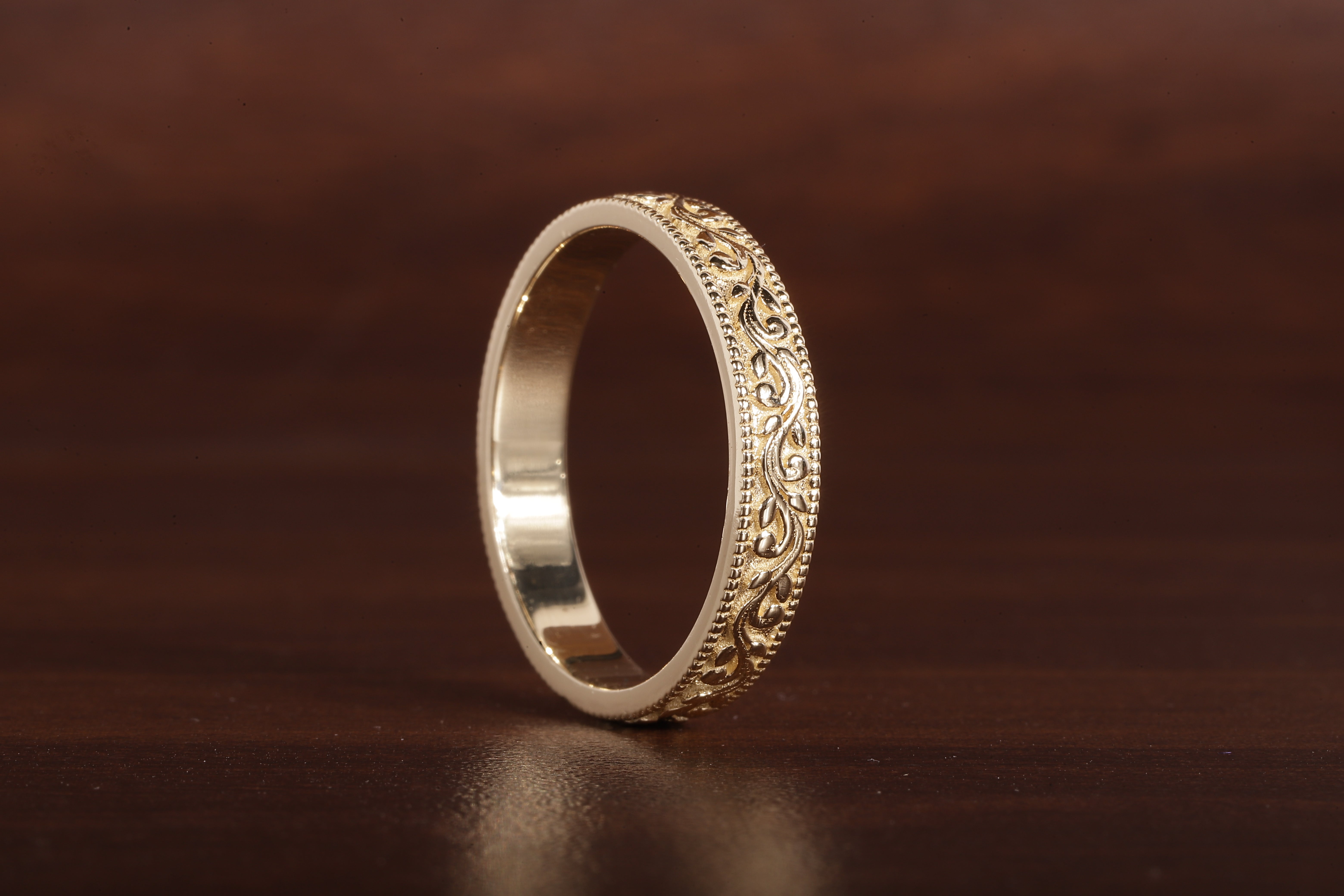 4 MM Wide Dome Women’s Vintage Style Wedding Band Floral Wedding Band slightly Wedding Band