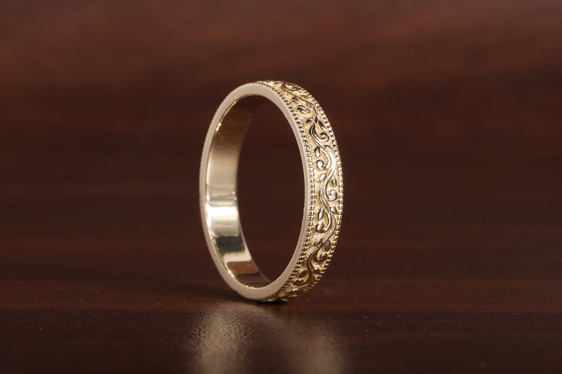 4 MM Wide Dome Women’s Vintage Style Wedding Band Floral Wedding Band slightly Wedding Band