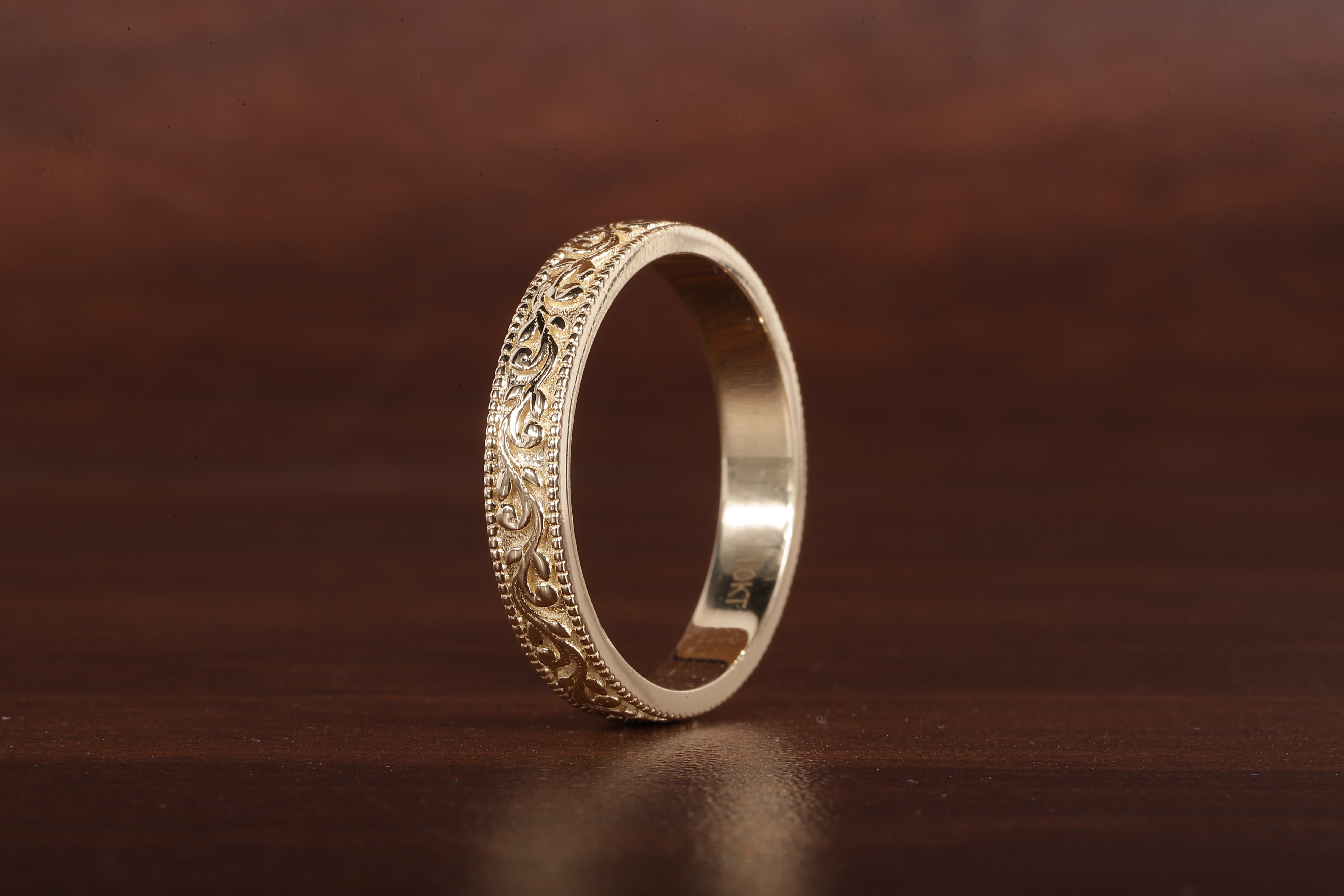 4 MM Wide Dome Women’s Vintage Style Wedding Band Floral Wedding Band slightly Wedding Band