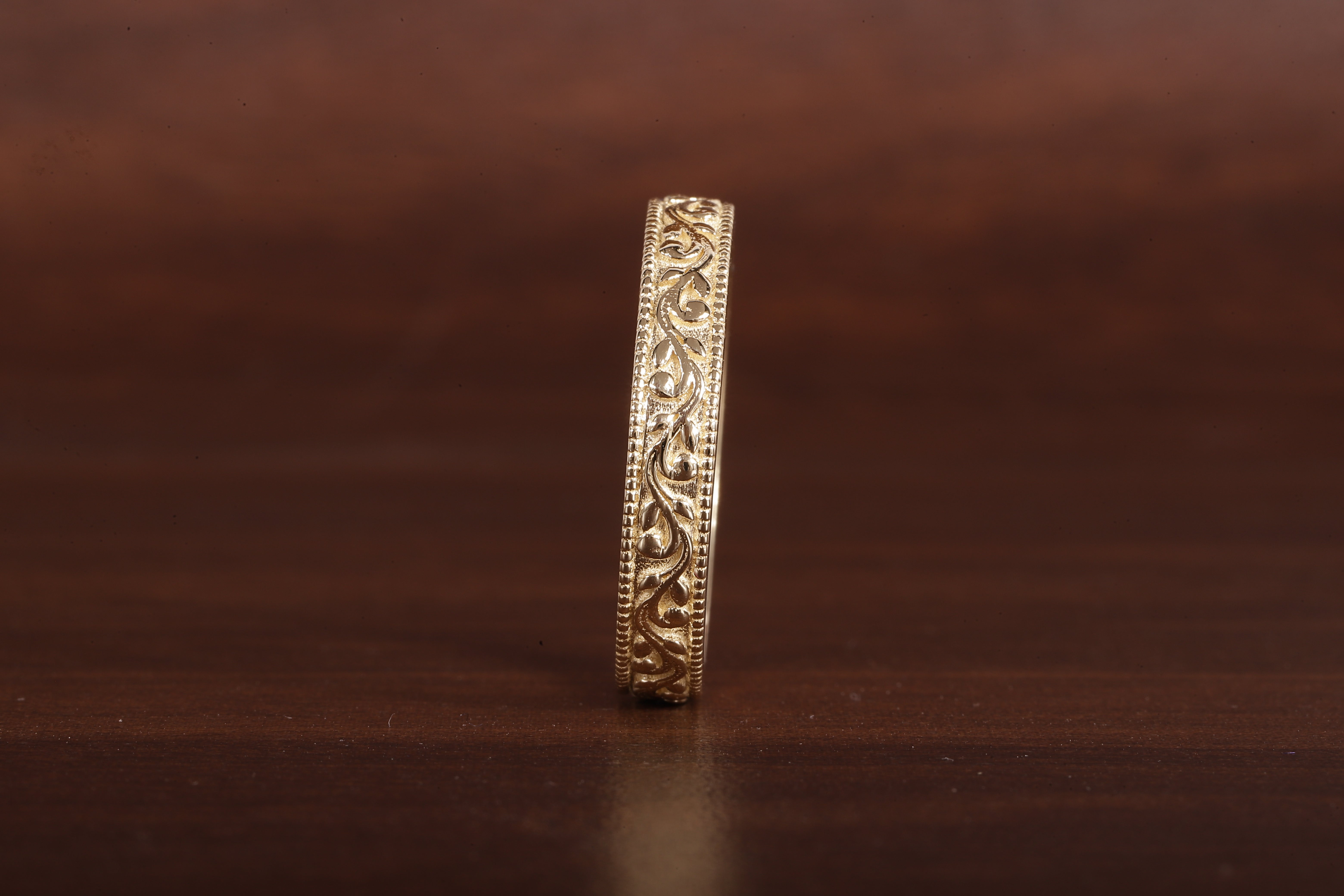 4 MM Wide Dome Women’s Vintage Style Wedding Band Floral Wedding Band slightly Wedding Band