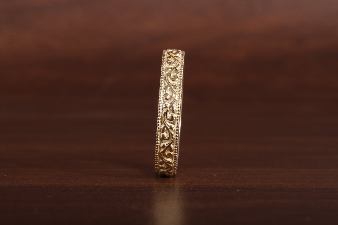 4 MM Wide Dome Women’s Vintage Style Wedding Band Floral Wedding Band slightly Wedding Band