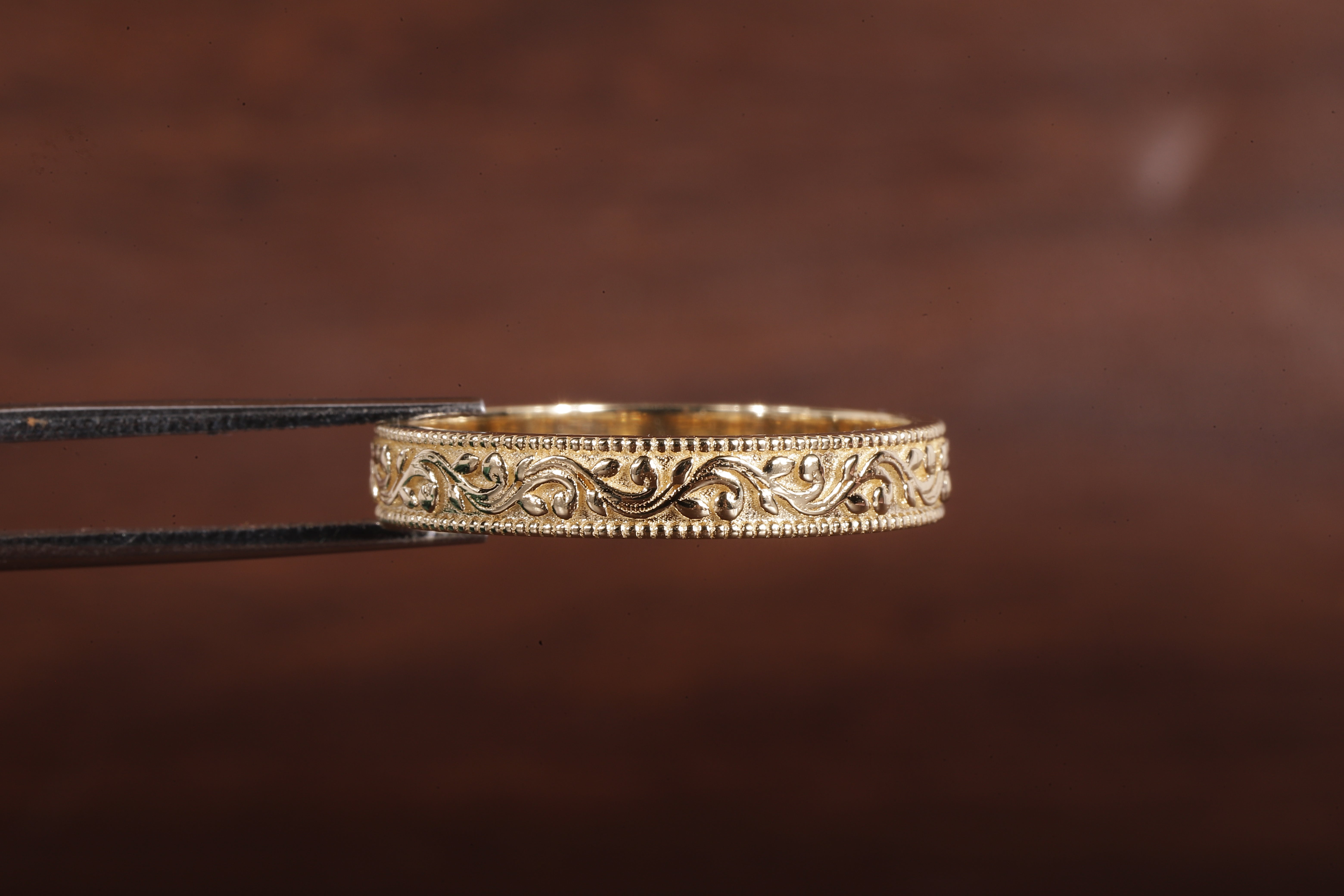 4 MM Wide Dome Women’s Vintage Style Wedding Band Floral Wedding Band slightly Wedding Band