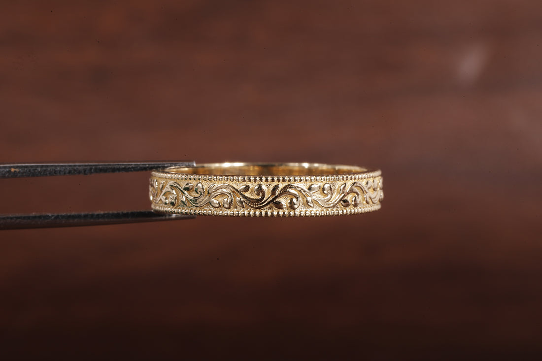 4 MM Wide Dome Women’s Vintage Style Wedding Band Floral Wedding Band slightly Wedding Band