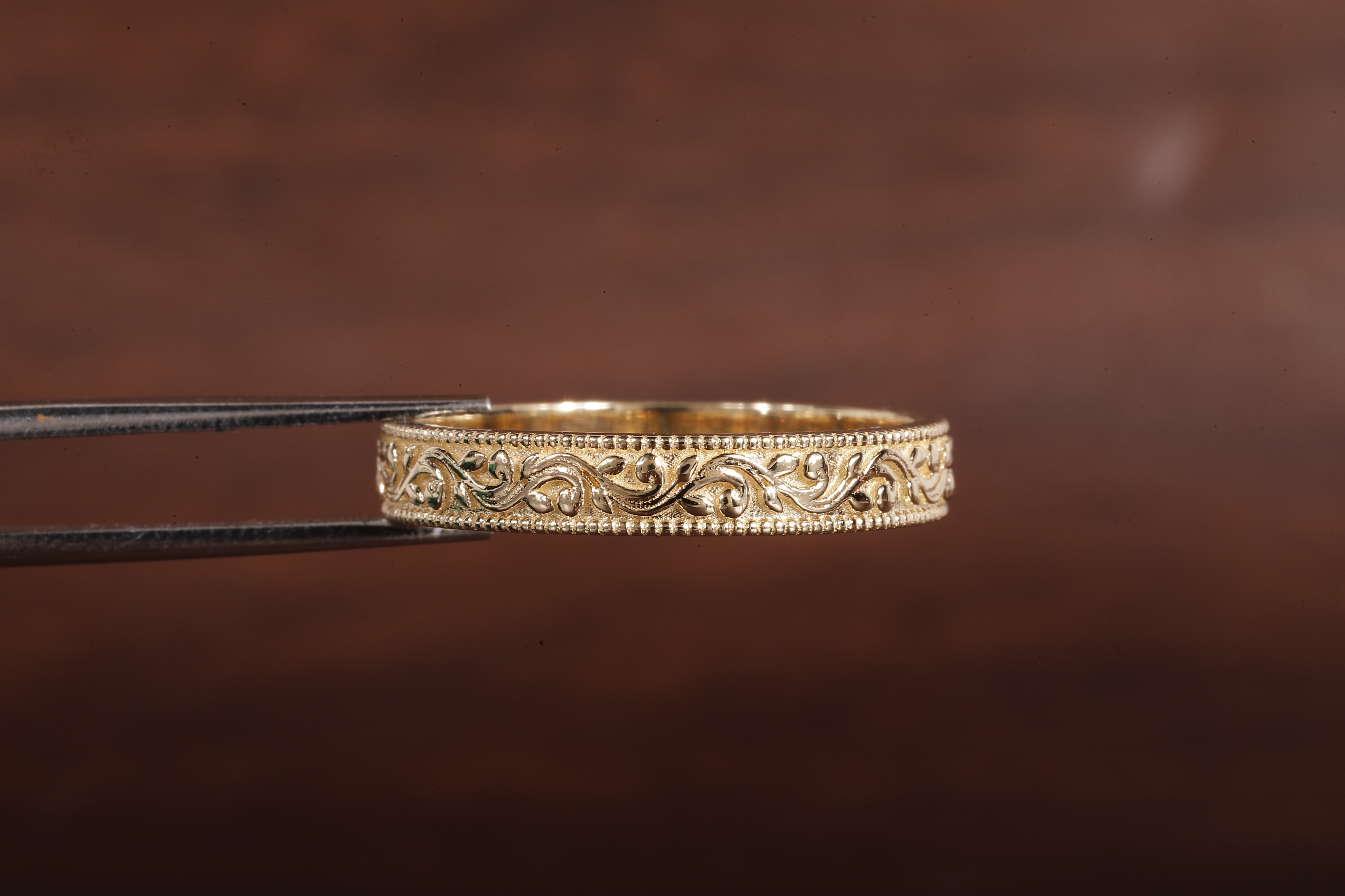 4 MM Wide Dome Women’s Vintage Style Wedding Band Floral Wedding Band slightly Wedding Band