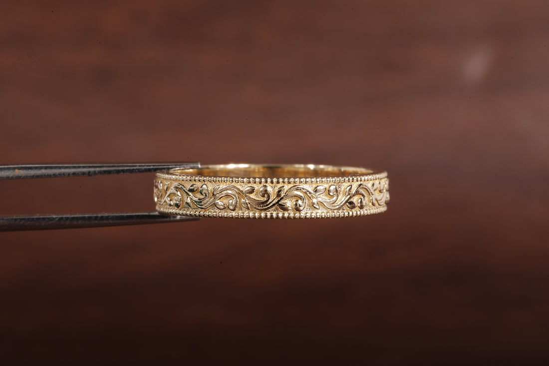 4 MM Wide Dome Women’s Vintage Style Wedding Band Floral Wedding Band slightly Wedding Band