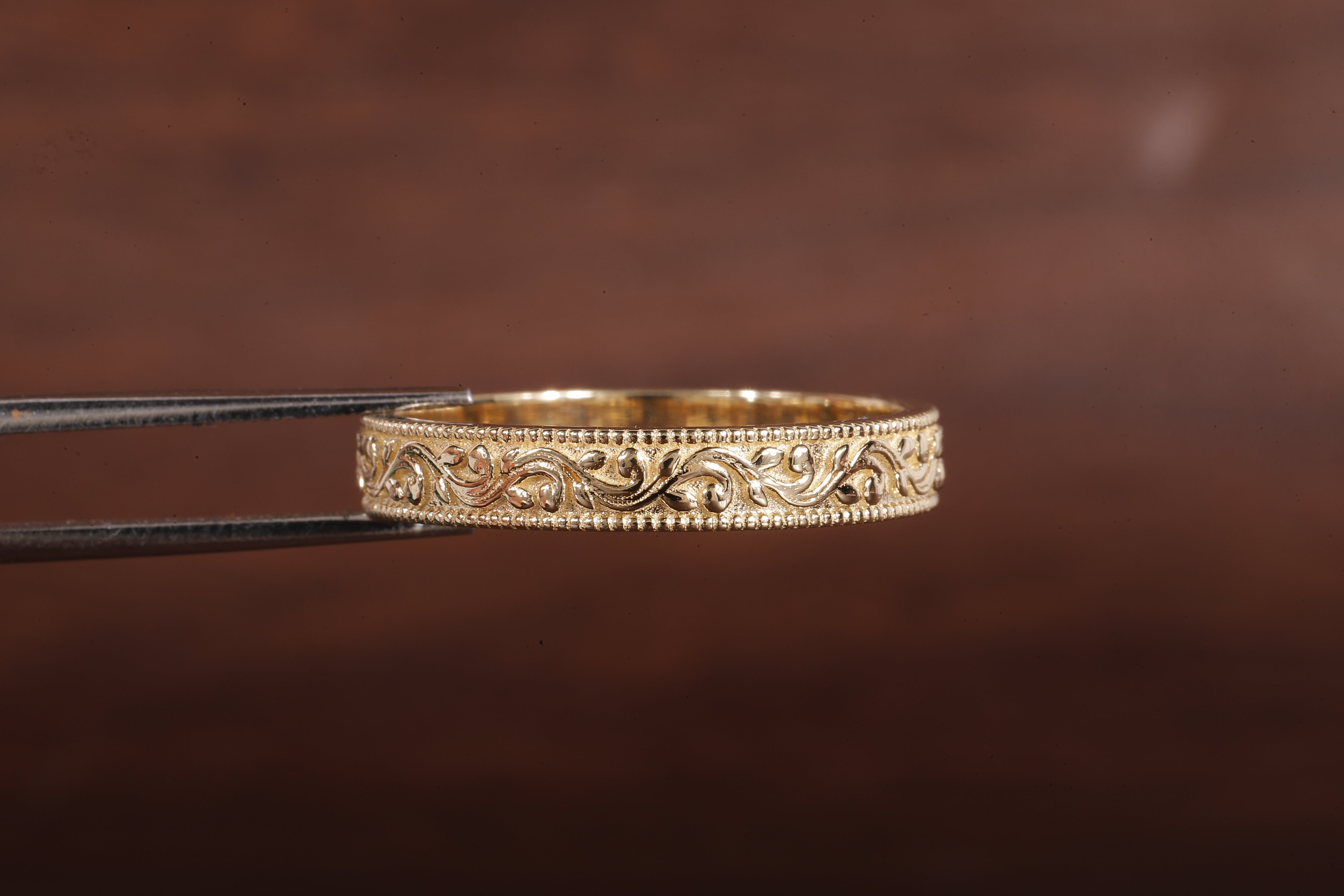 4 MM Wide Dome Women’s Vintage Style Wedding Band Floral Wedding Band slightly Wedding Band