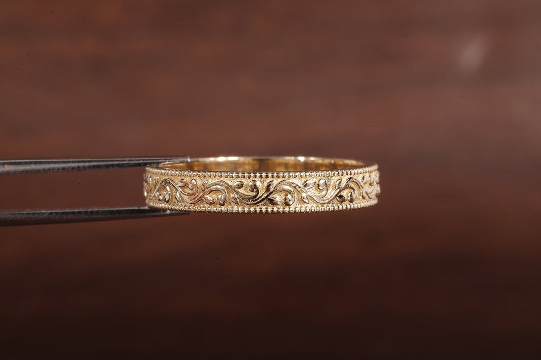 4 MM Wide Dome Women’s Vintage Style Wedding Band Floral Wedding Band slightly Wedding Band