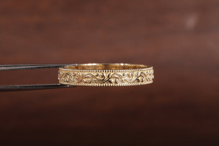 4 MM Wide Dome Women’s Vintage Style Wedding Band Floral Wedding Band slightly Wedding Band