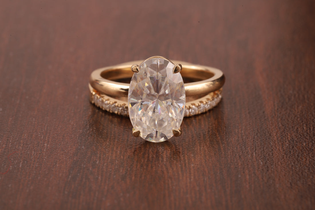 Oval Lab Grown Engagement Ring Set, 1 CT Delicate Oval Solitaire Ring, tulip Setting