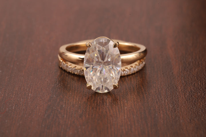 Oval Lab Grown Engagement Ring Set, 1 CT Delicate Oval Solitaire Ring, tulip Setting