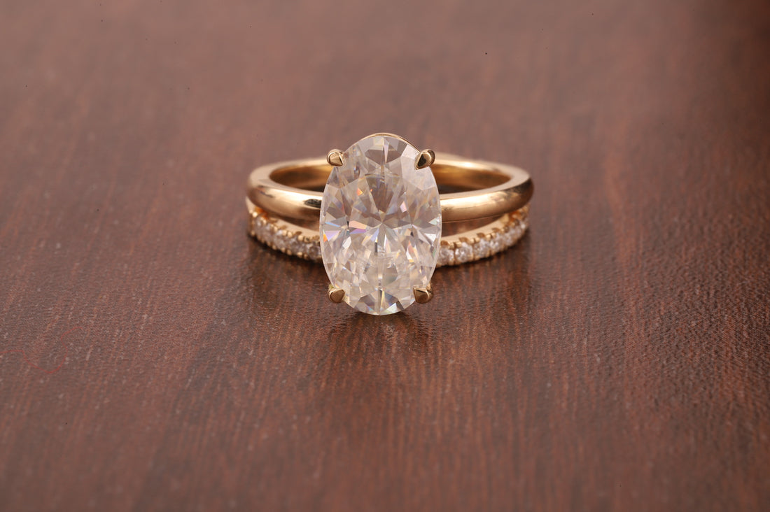 Oval Lab Grown Engagement Ring Set, 1 CT Delicate Oval Solitaire Ring, tulip Setting