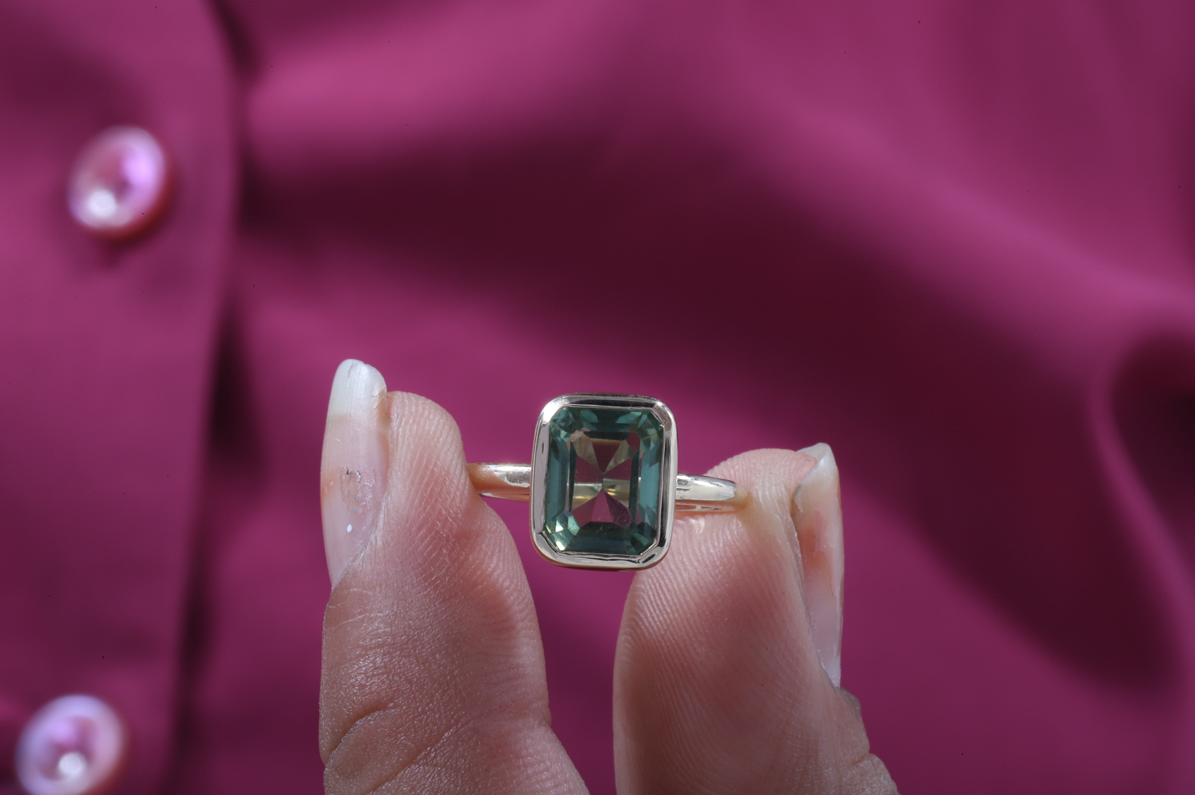 Amethyst Ring/ Genuine Green Amethyst Emerald Cut 2.5ct Engagement Ring
