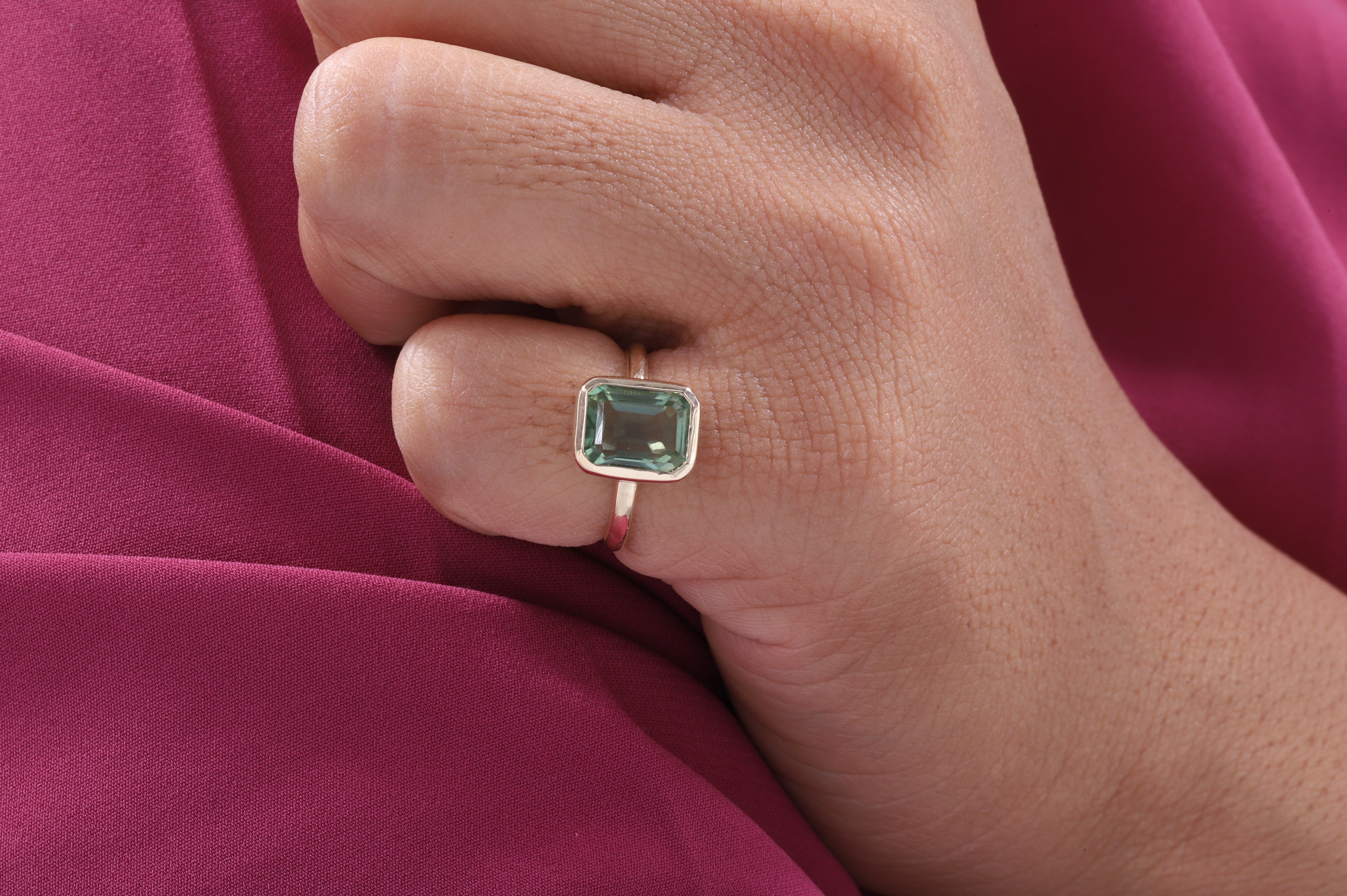 Amethyst Ring/ Genuine Green Amethyst Emerald Cut 2.5ct Engagement Ring