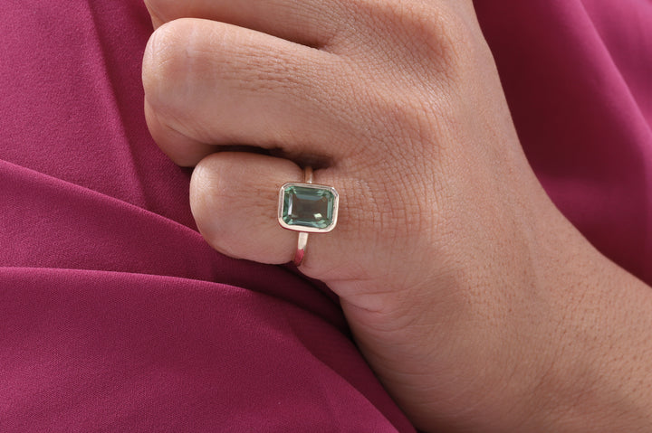 Amethyst Ring/ Genuine Green Amethyst Emerald Cut 2.5ct Engagement Ring