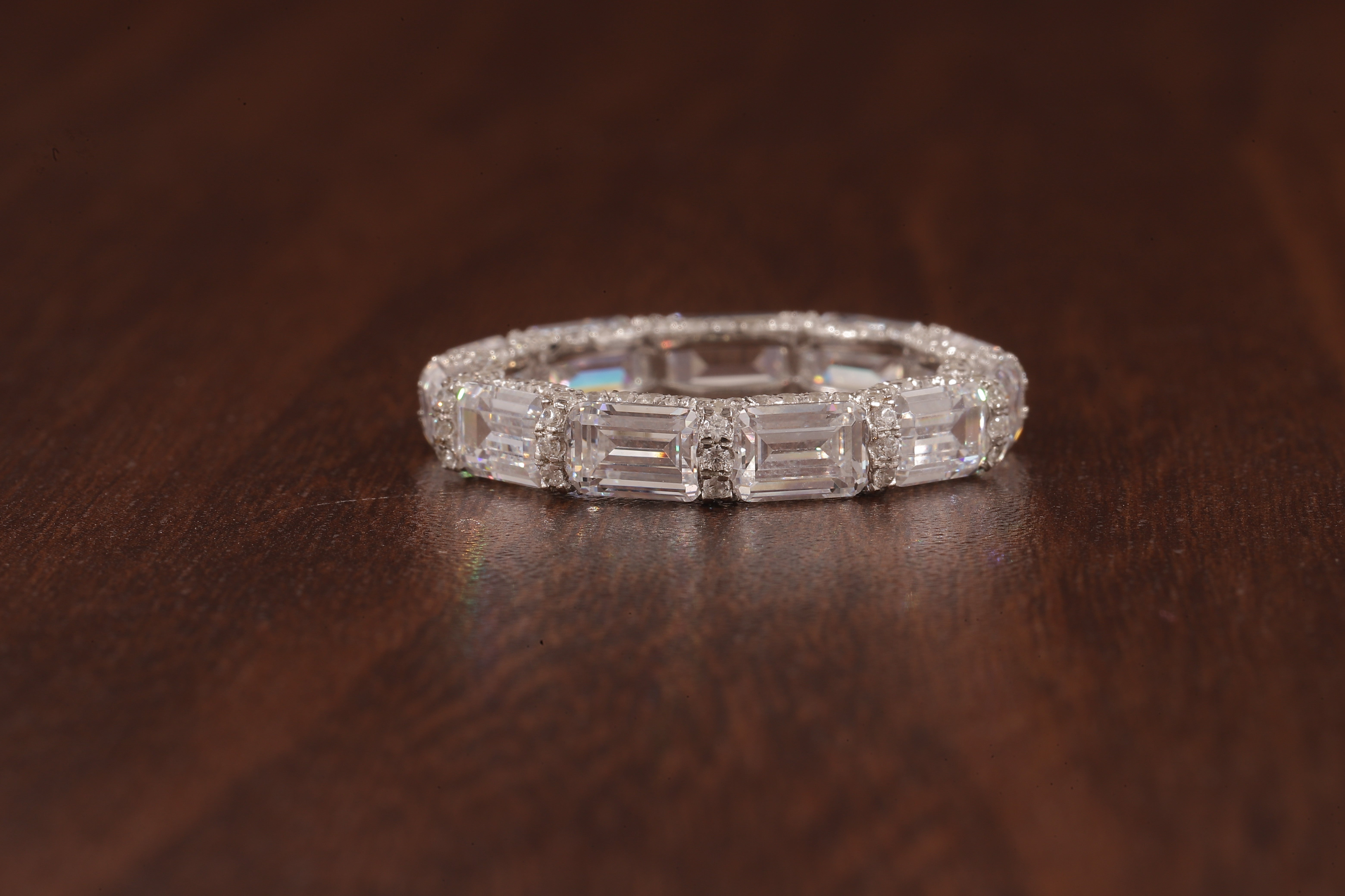 East West Emerald Cut Wedding Band,Hidden Halo Moissanite Band, Emerald Moissanite Matching Band