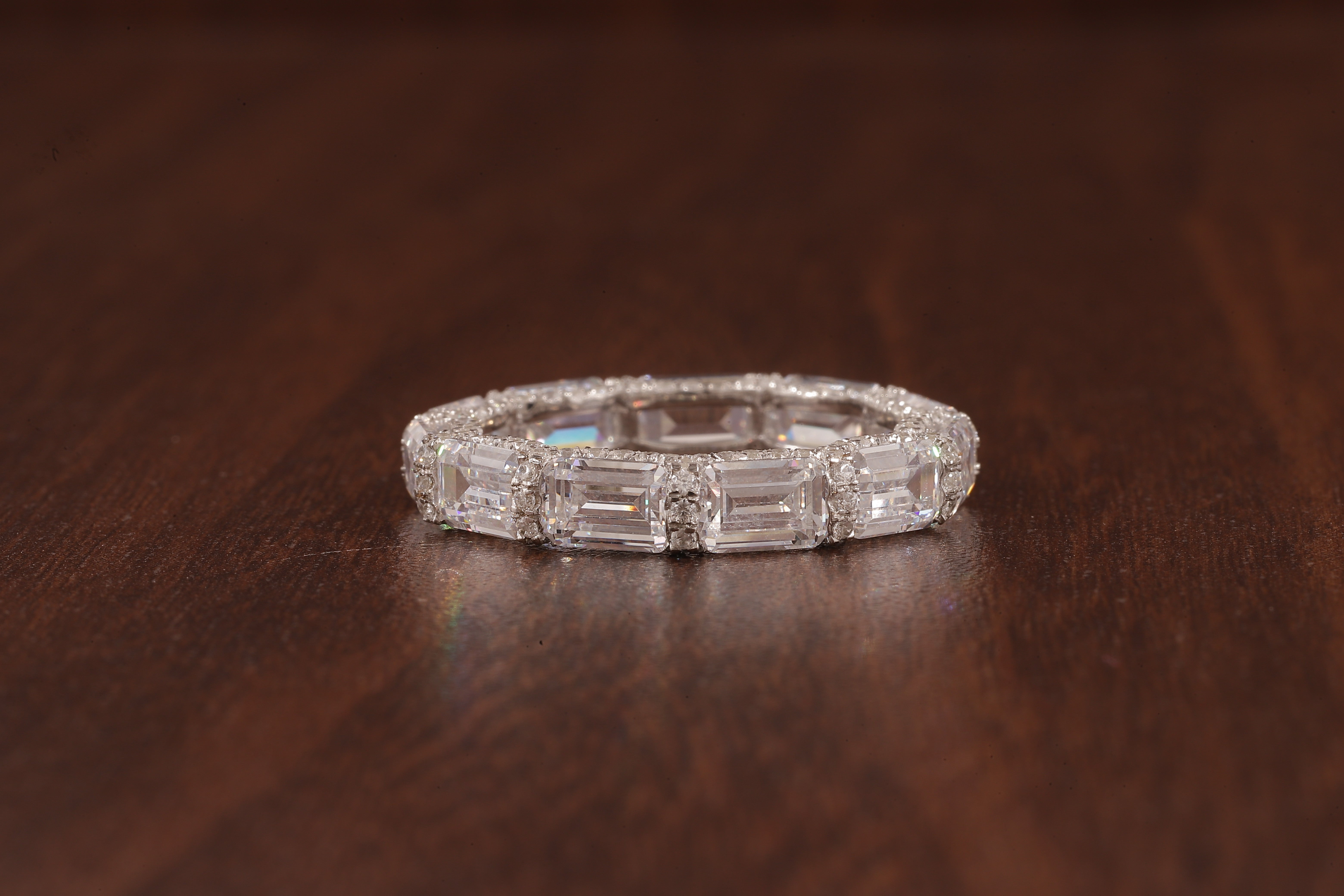 East West Emerald Cut Wedding Band,Hidden Halo Moissanite Band, Emerald Moissanite Matching Band