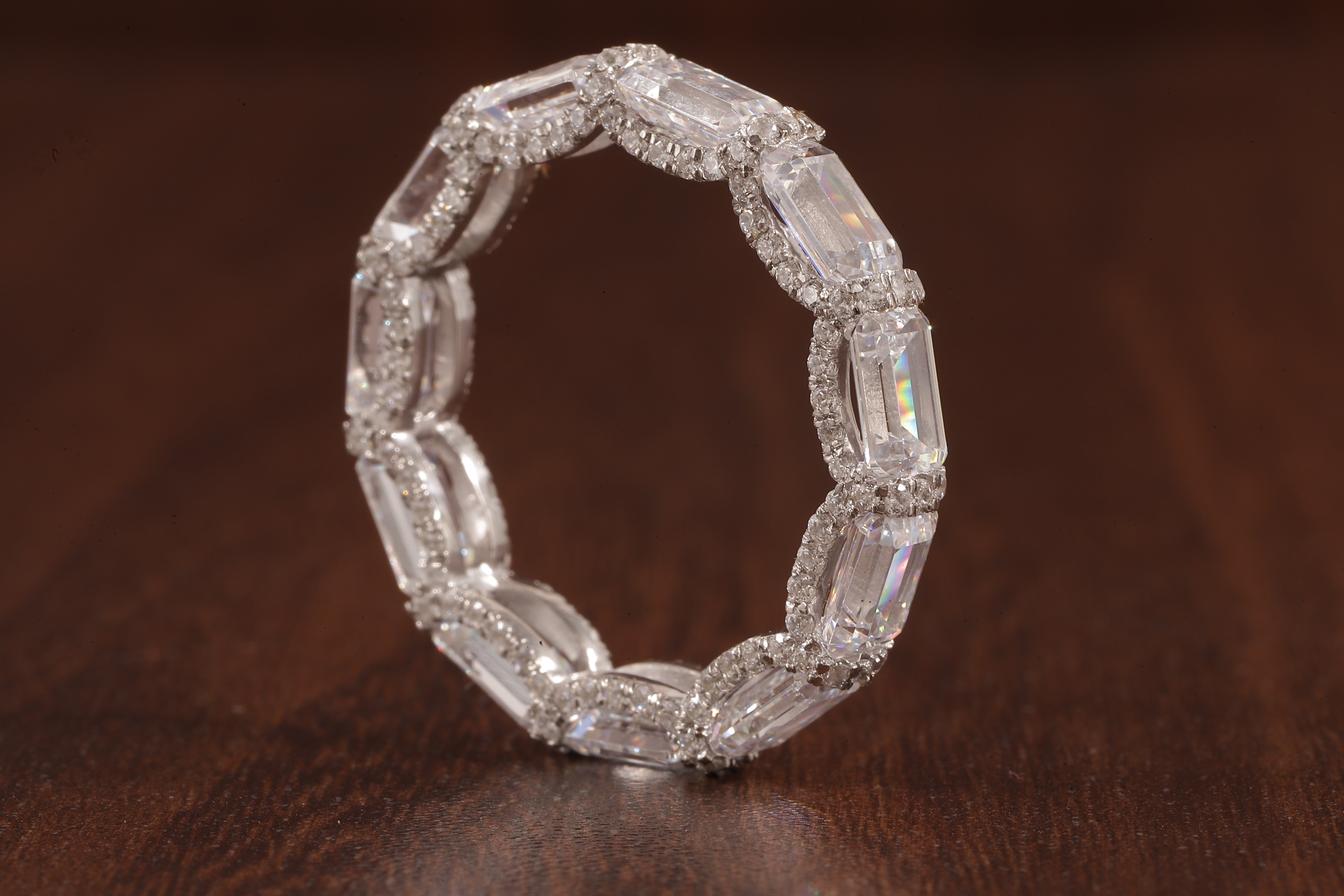 East West Emerald Cut Wedding Band,Hidden Halo Moissanite Band, Emerald Moissanite Matching Band