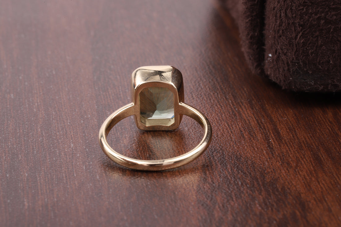 Amethyst Ring/ Genuine Green Amethyst Emerald Cut 2.5ct Engagement Ring