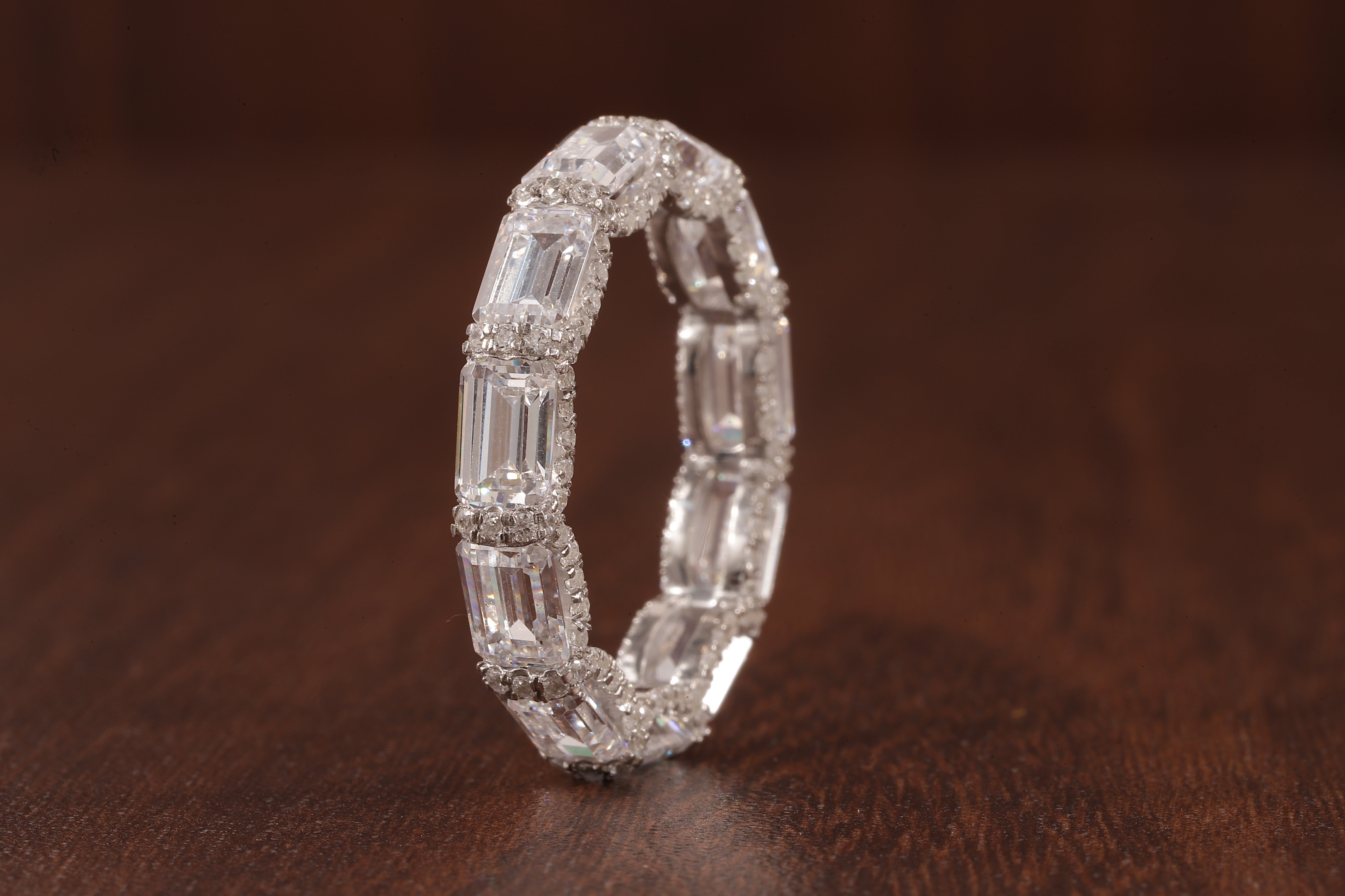 East West Emerald Cut Wedding Band,Hidden Halo Moissanite Band, Emerald Moissanite Matching Band