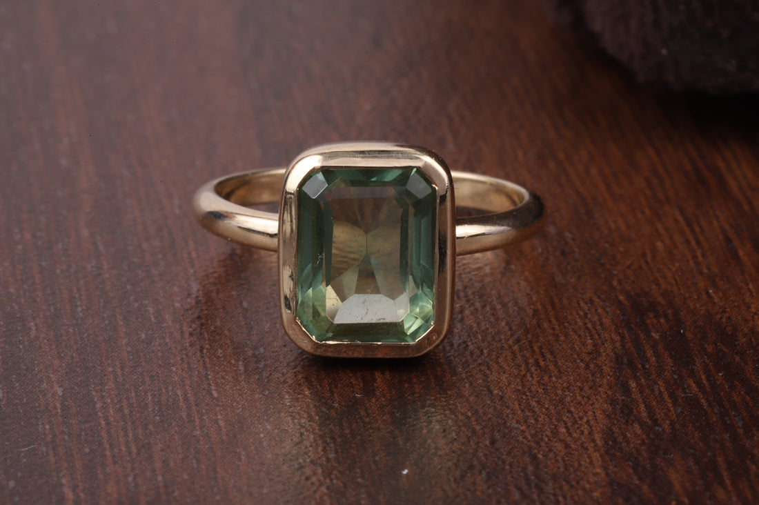 Amethyst Ring/ Genuine Green Amethyst Emerald Cut 2.5ct Engagement Ring