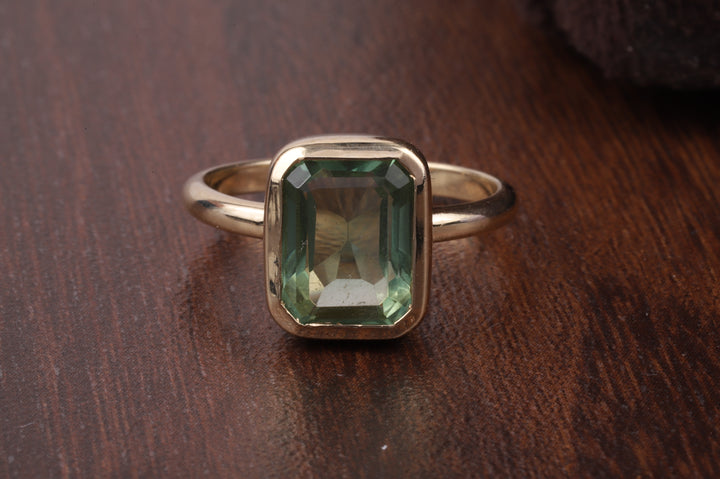 Amethyst Ring/ Genuine Green Amethyst Emerald Cut 2.5ct Engagement Ring