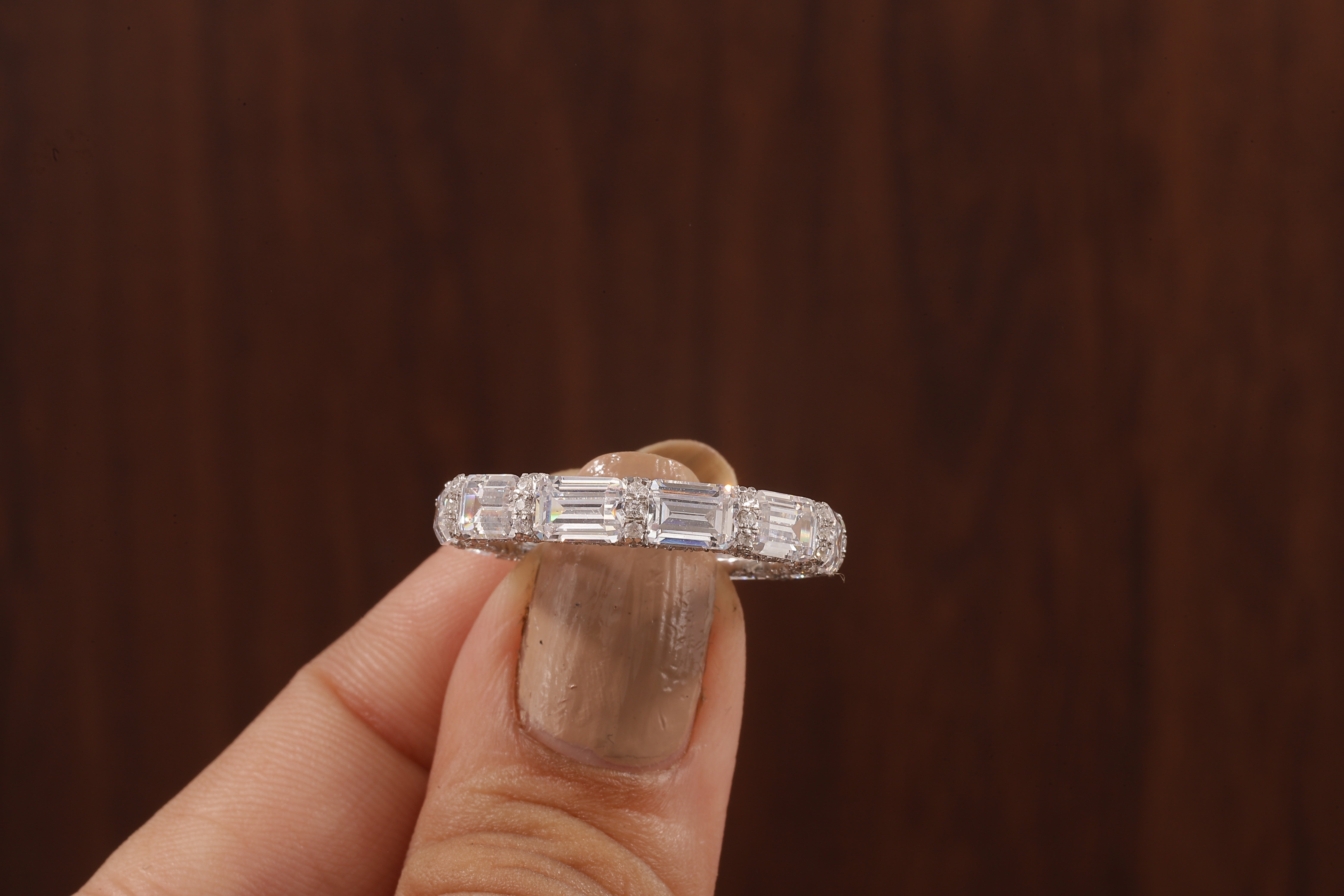 East West Emerald Cut Wedding Band,Hidden Halo Moissanite Band, Emerald Moissanite Matching Band