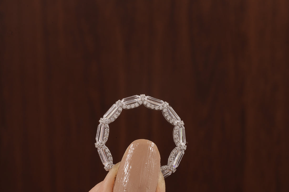 East West Emerald Cut Wedding Band,Hidden Halo Moissanite Band, Emerald Moissanite Matching Band