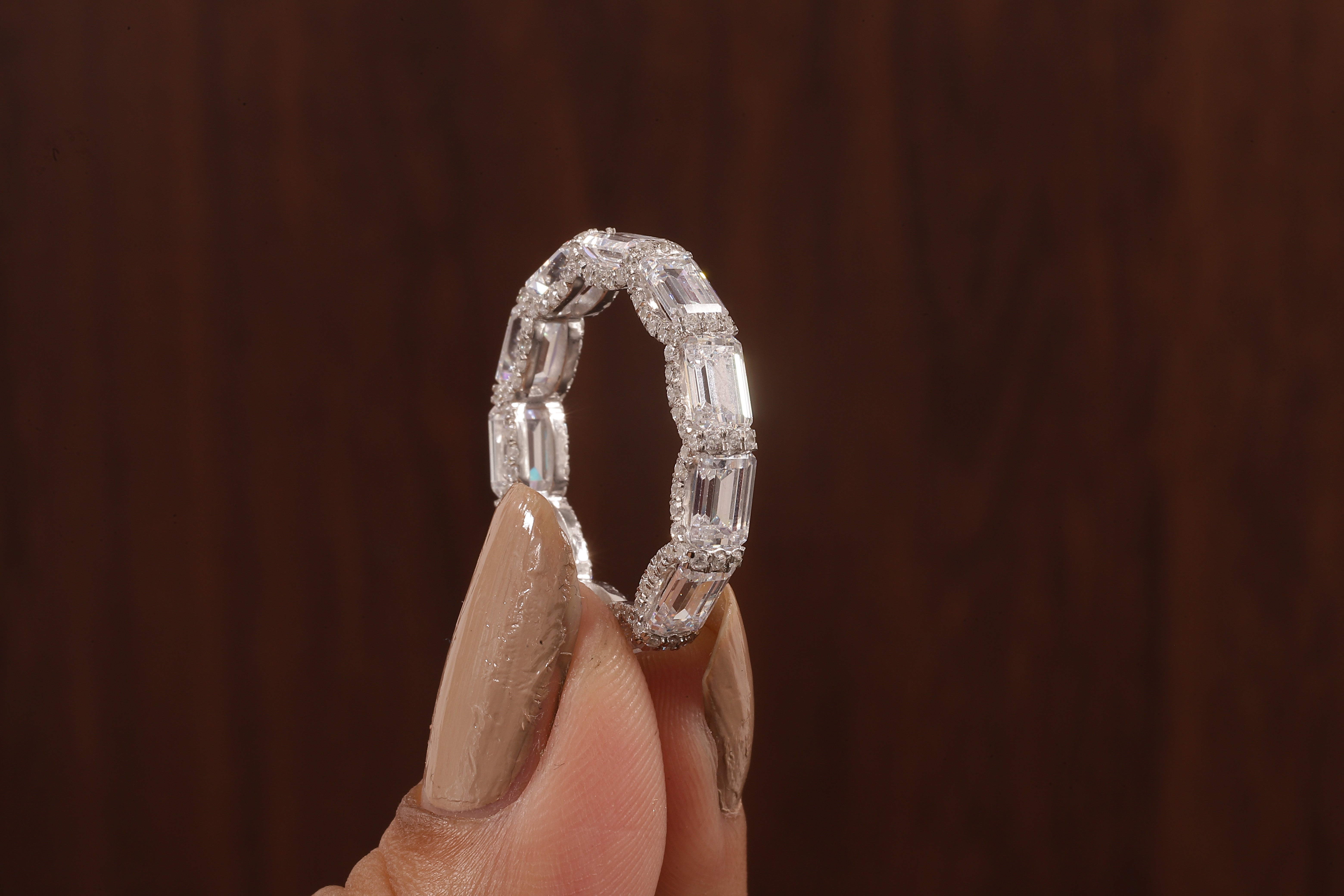 East West Emerald Cut Wedding Band,Hidden Halo Moissanite Band, Emerald Moissanite Matching Band