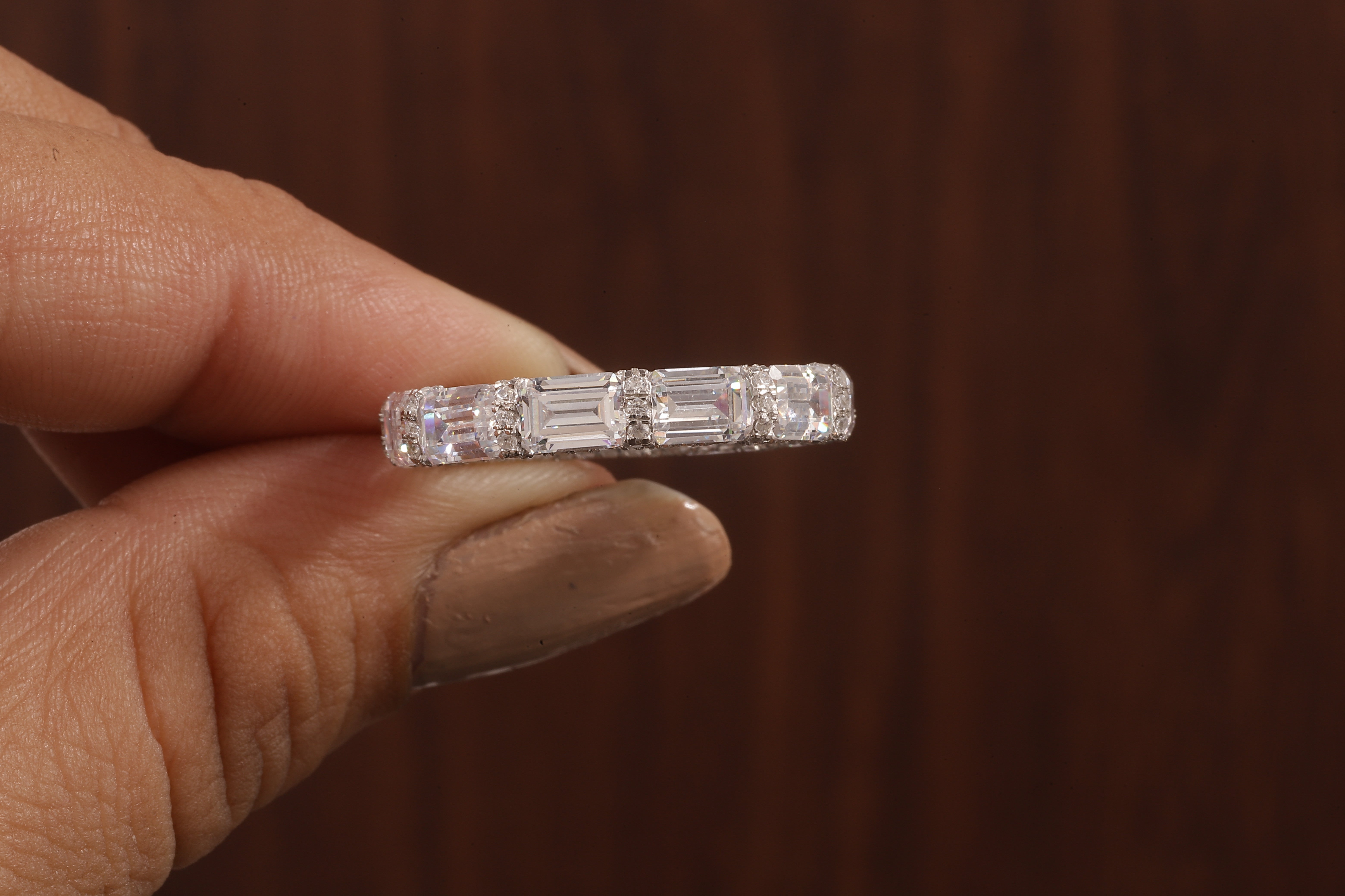 East West Emerald Cut Wedding Band,Hidden Halo Moissanite Band, Emerald Moissanite Matching Band