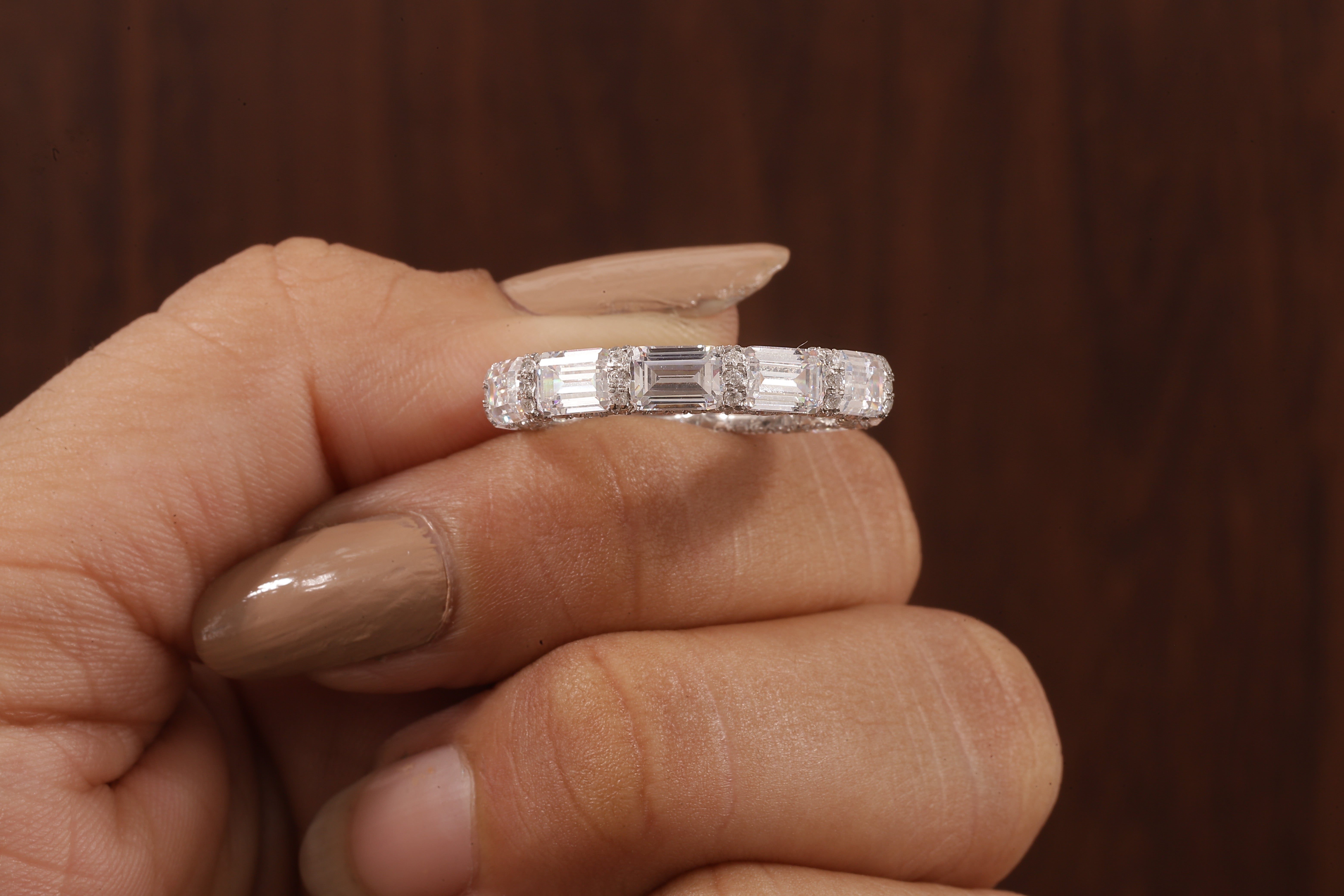 East West Emerald Cut Wedding Band,Hidden Halo Moissanite Band, Emerald Moissanite Matching Band