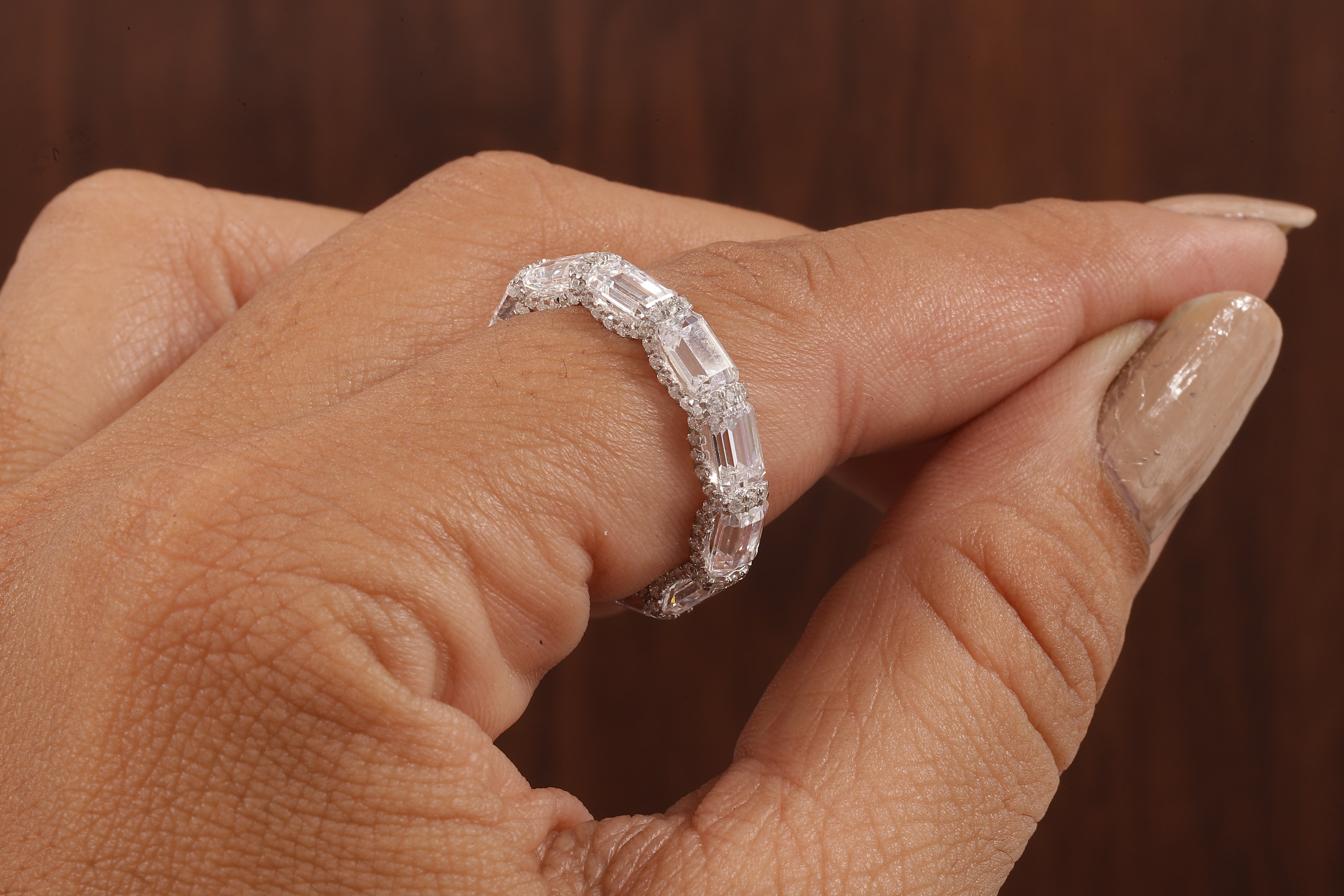 East West Emerald Cut Wedding Band,Hidden Halo Moissanite Band, Emerald Moissanite Matching Band