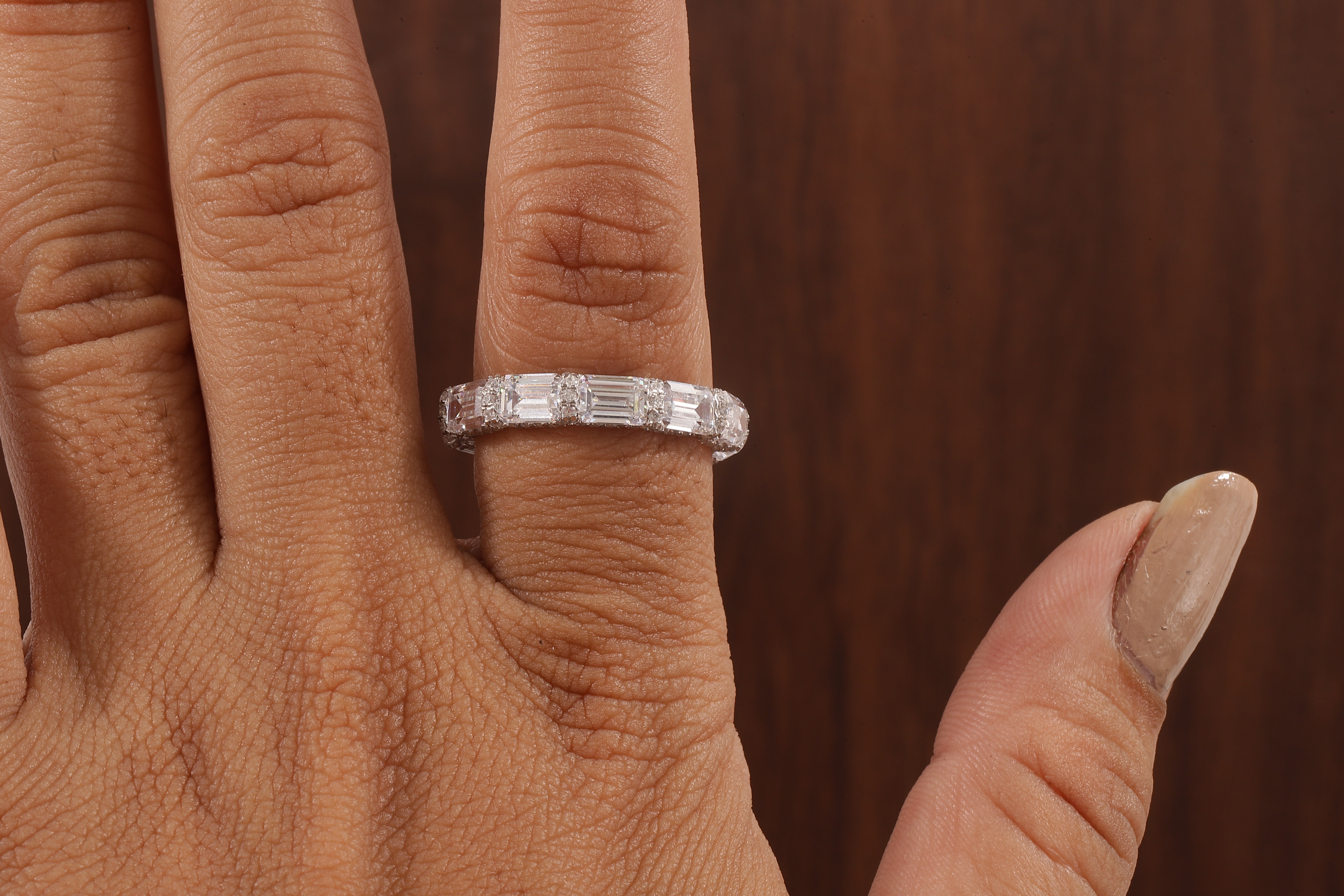 East West Emerald Cut Wedding Band,Hidden Halo Moissanite Band, Emerald Moissanite Matching Band