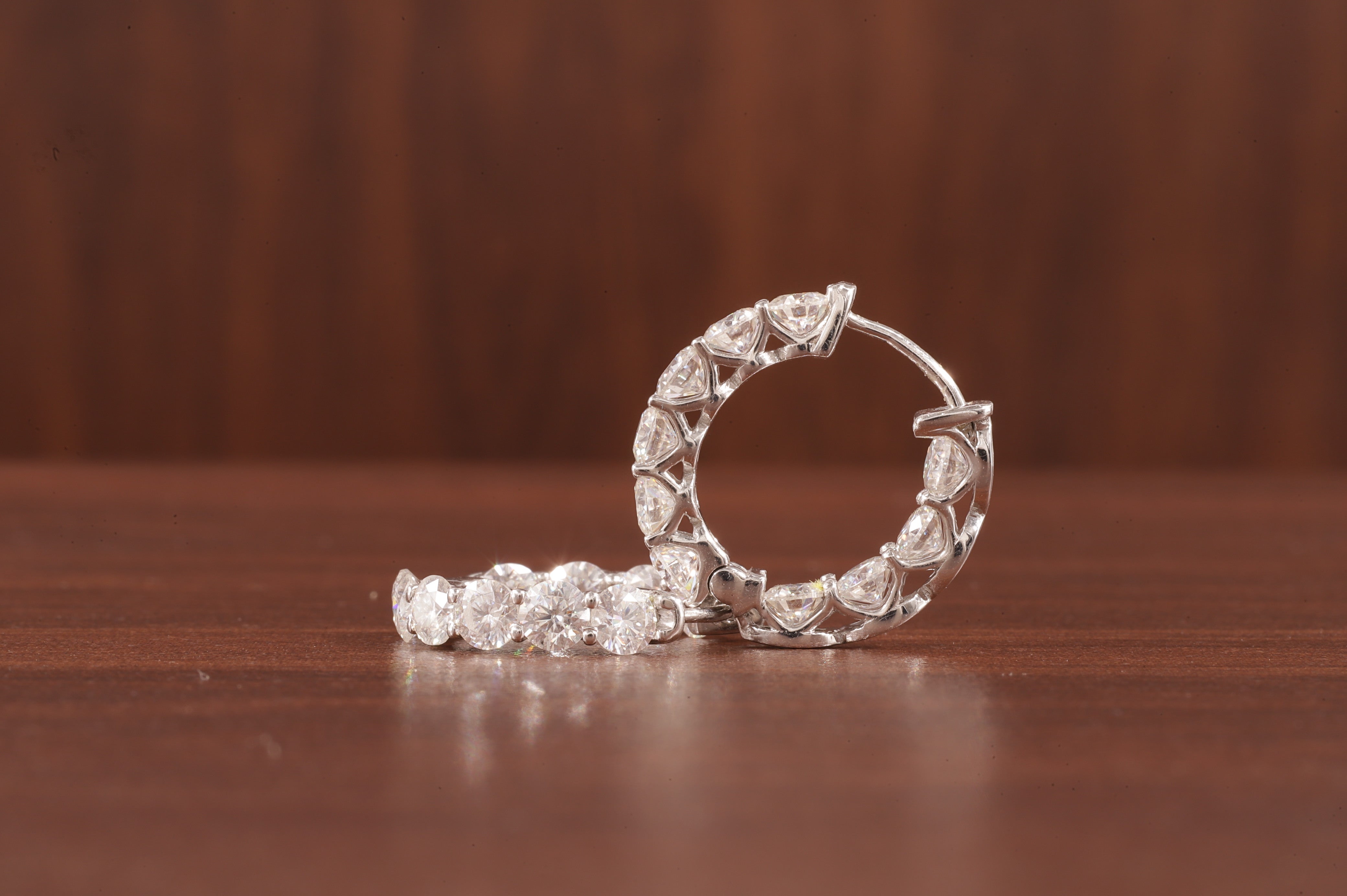 Moissanite Hoop Earrings, 14K White Gold Earrings Colorless Round Cut Moissanite Wedding