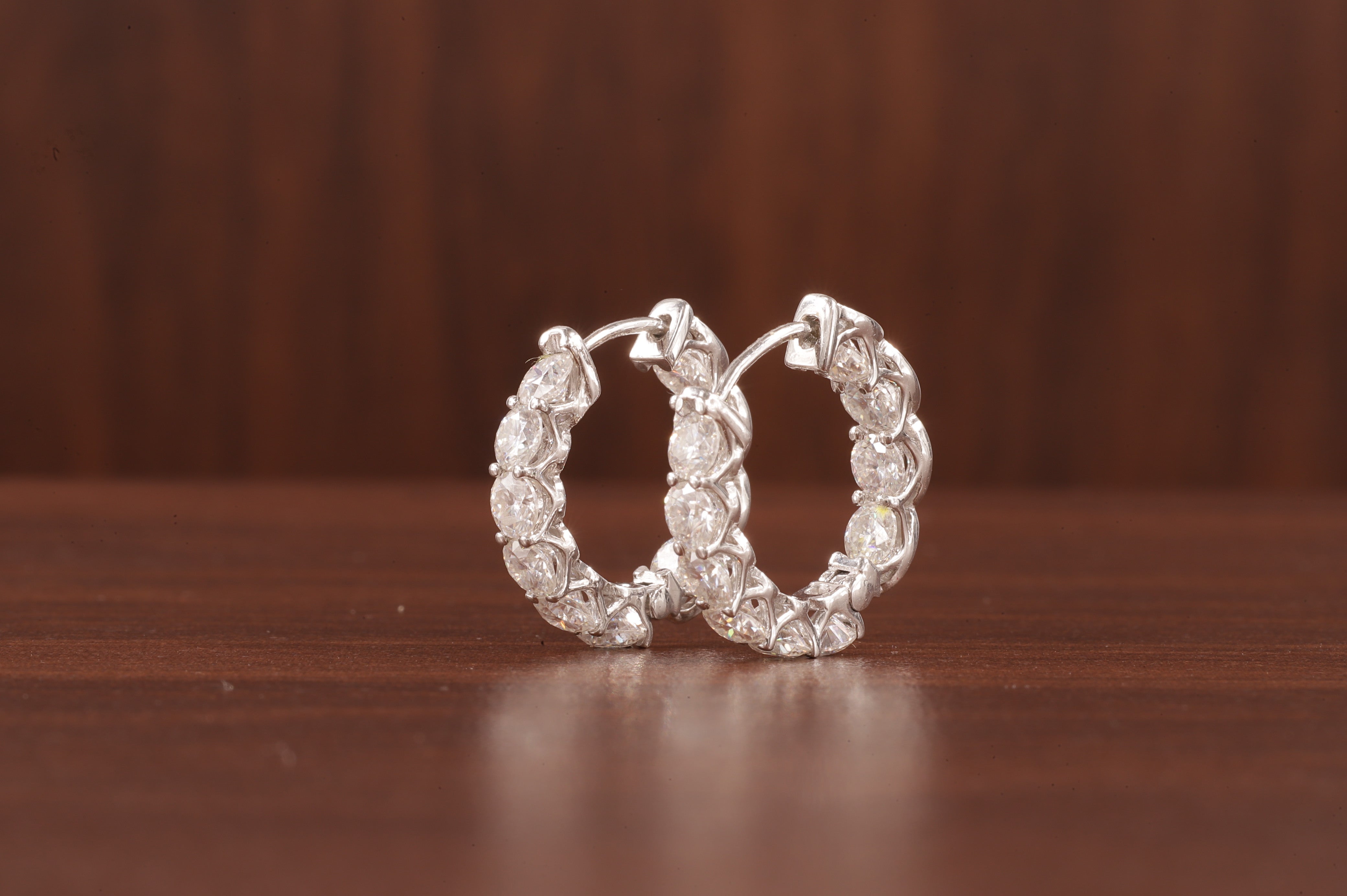 Moissanite Hoop Earrings, 14K White Gold Earrings Colorless Round Cut Moissanite Wedding