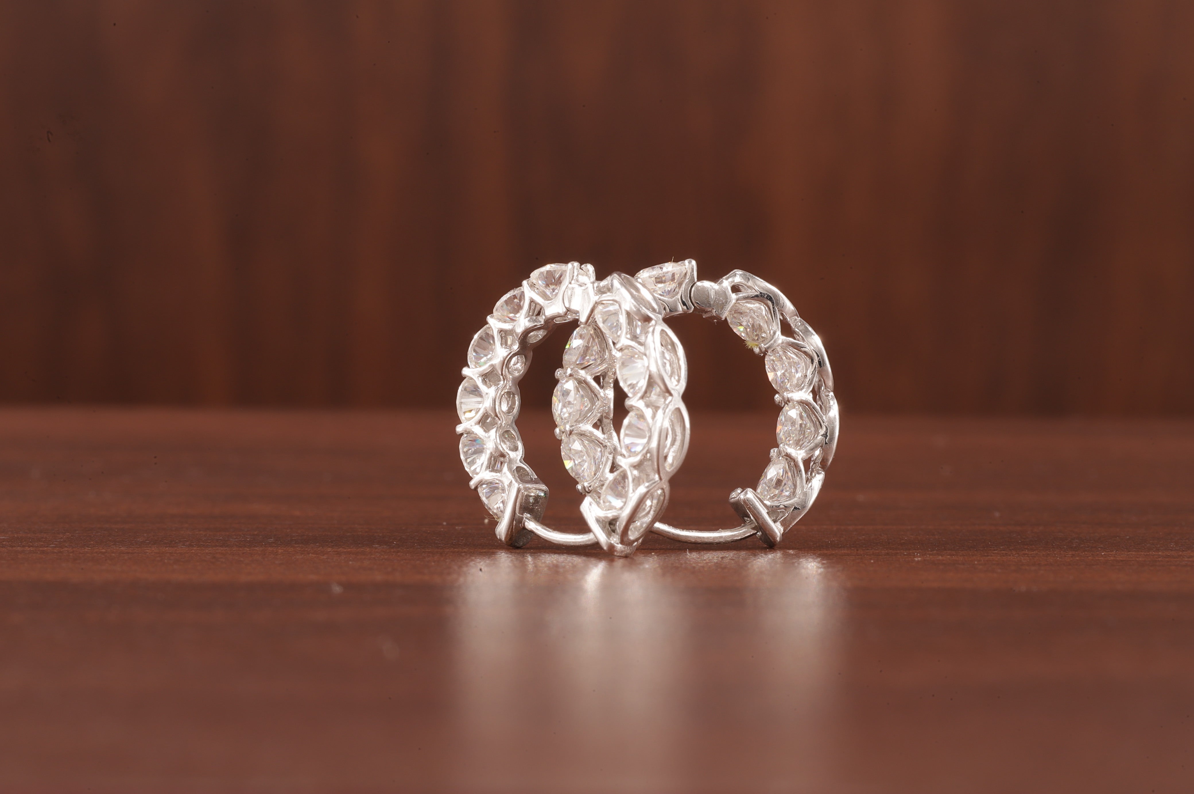 Moissanite Hoop Earrings, 14K White Gold Earrings Colorless Round Cut Moissanite Wedding