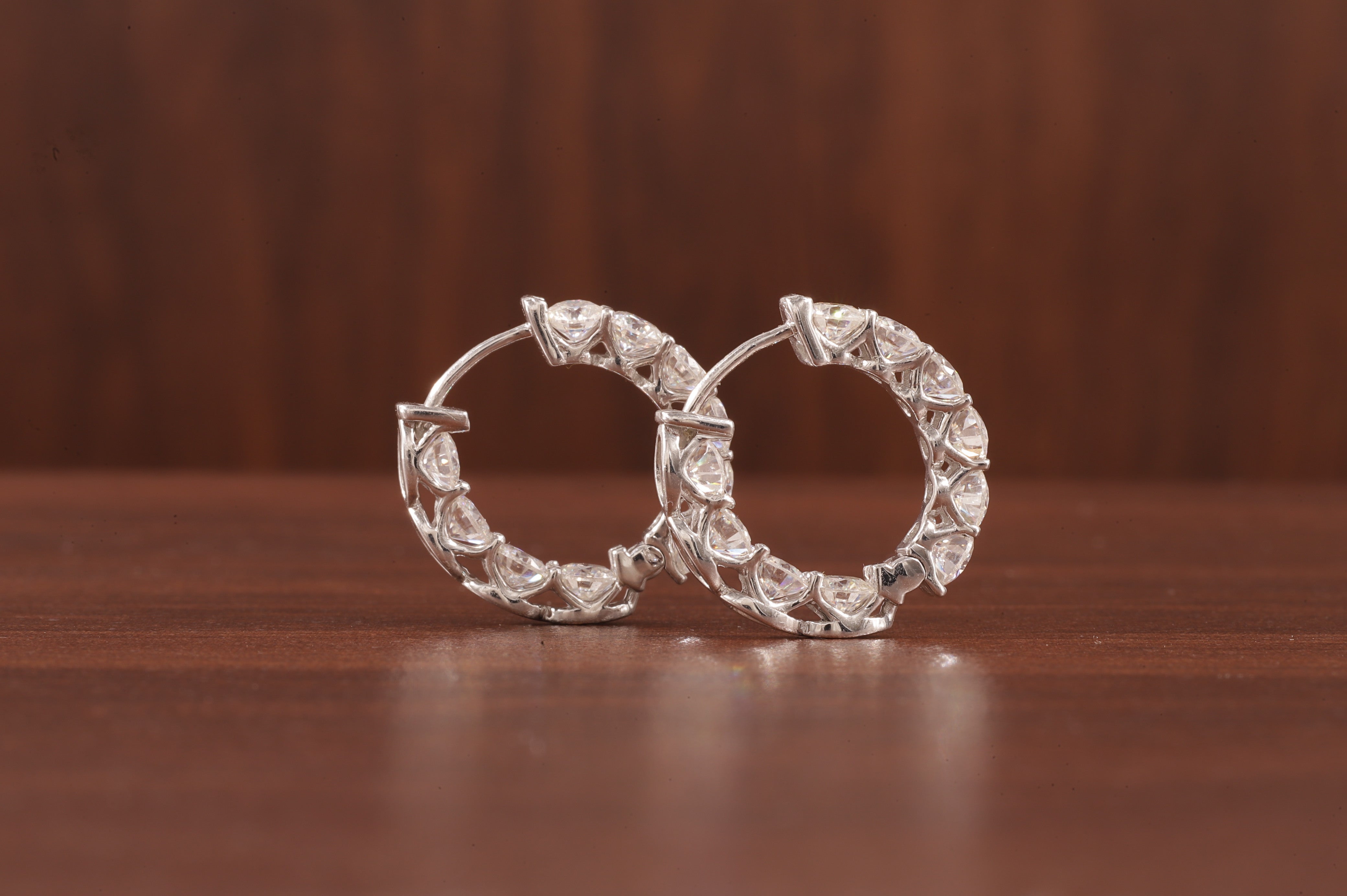 Moissanite Hoop Earrings, 14K White Gold Earrings Colorless Round Cut Moissanite Wedding