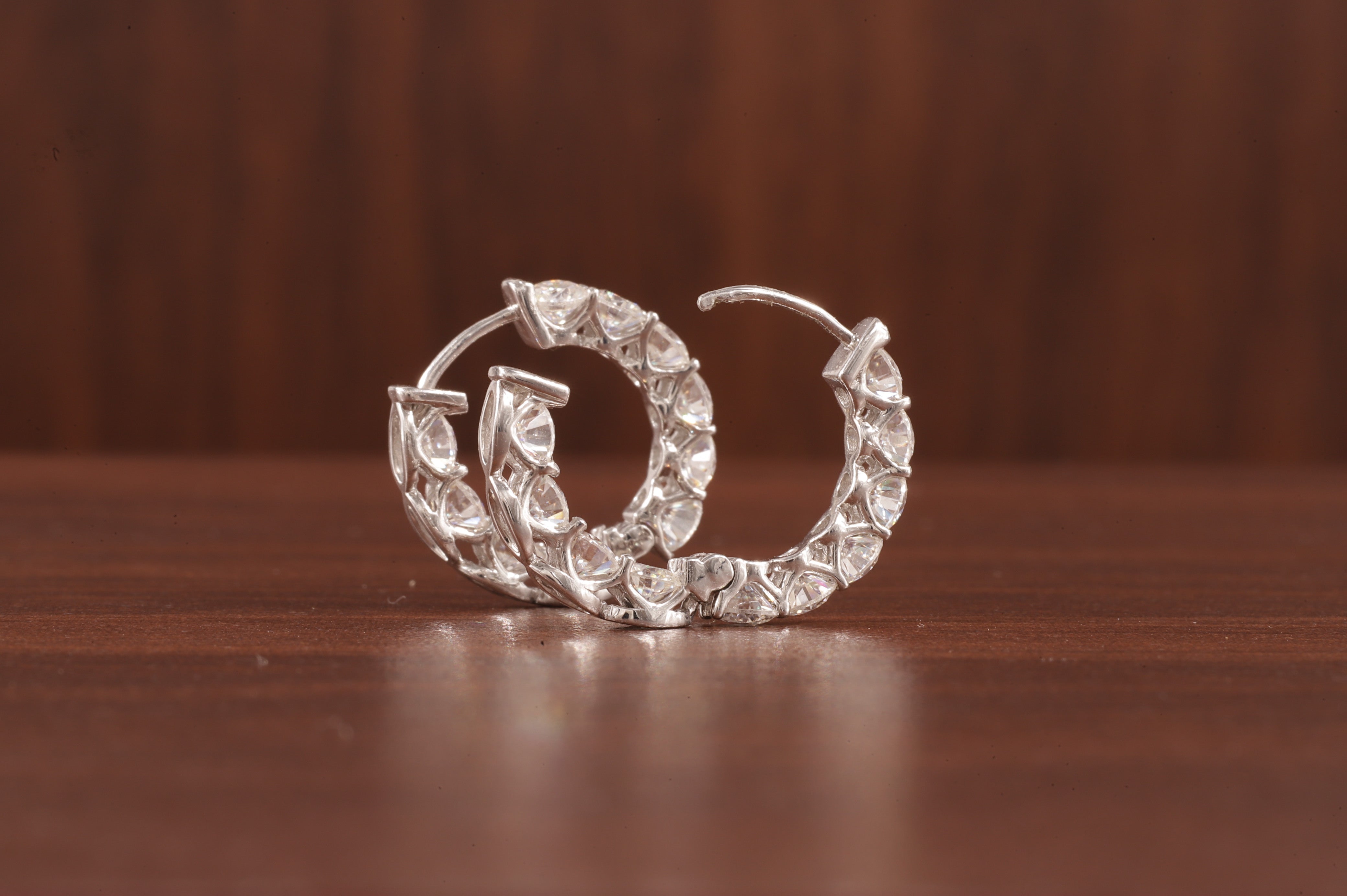 Moissanite Hoop Earrings, 14K White Gold Earrings Colorless Round Cut Moissanite Wedding