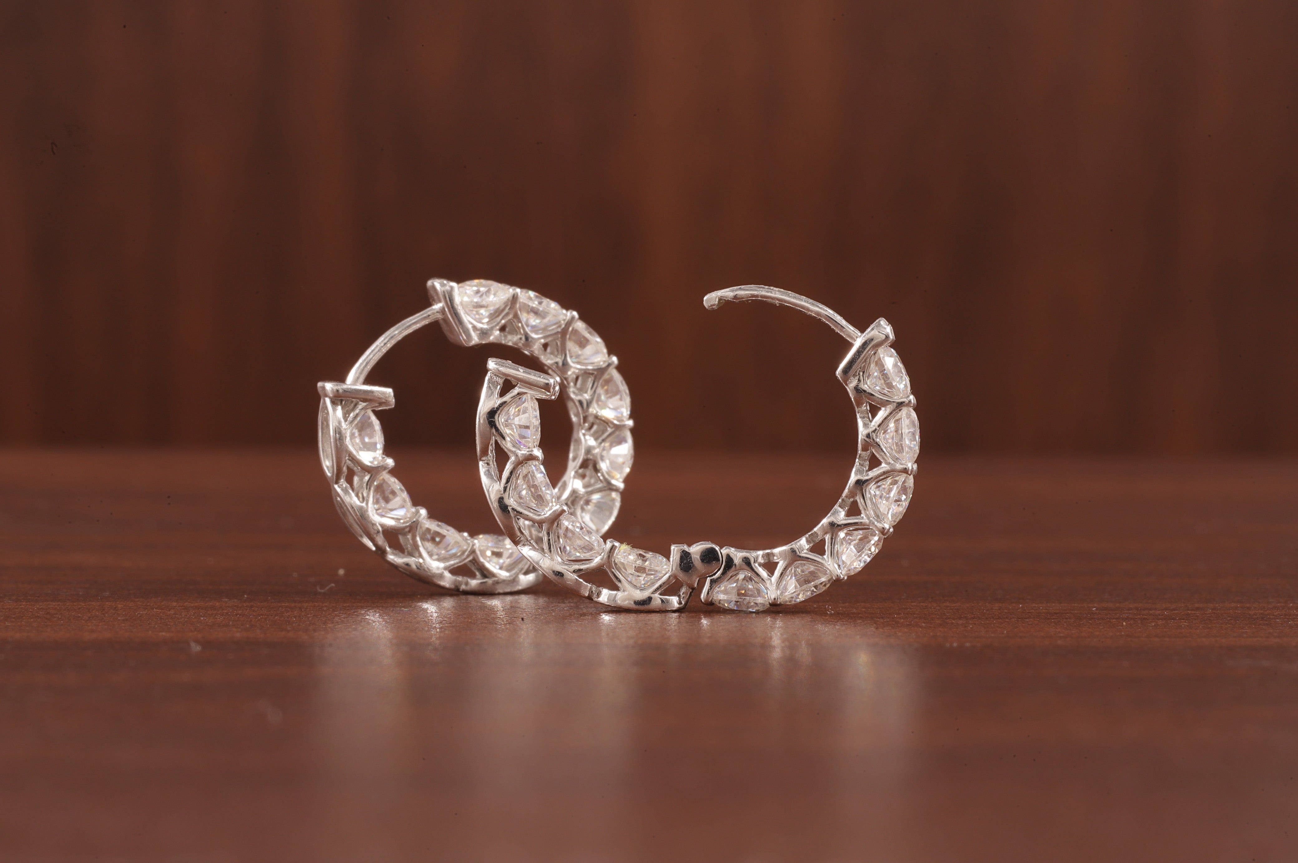 Moissanite Hoop Earrings, 14K White Gold Earrings Colorless Round Cut Moissanite Wedding