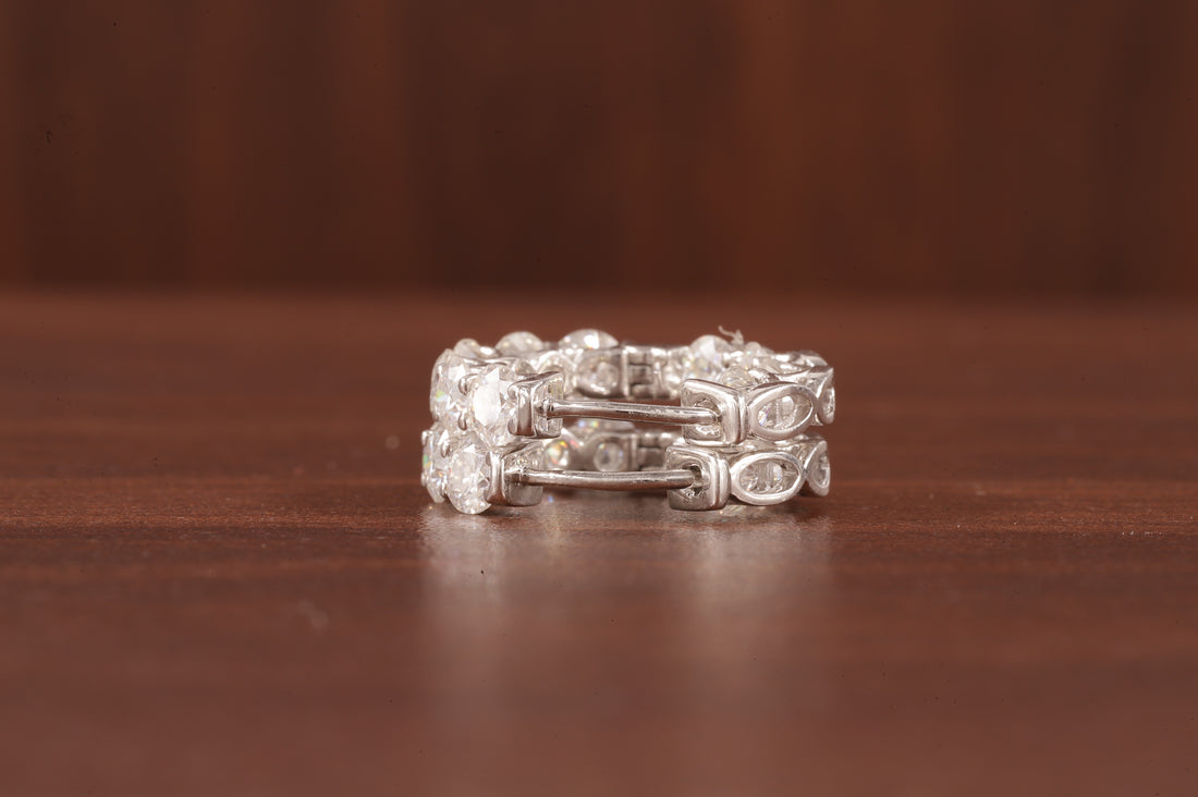 Moissanite Hoop Earrings, 14K White Gold Earrings Colorless Round Cut Moissanite Wedding