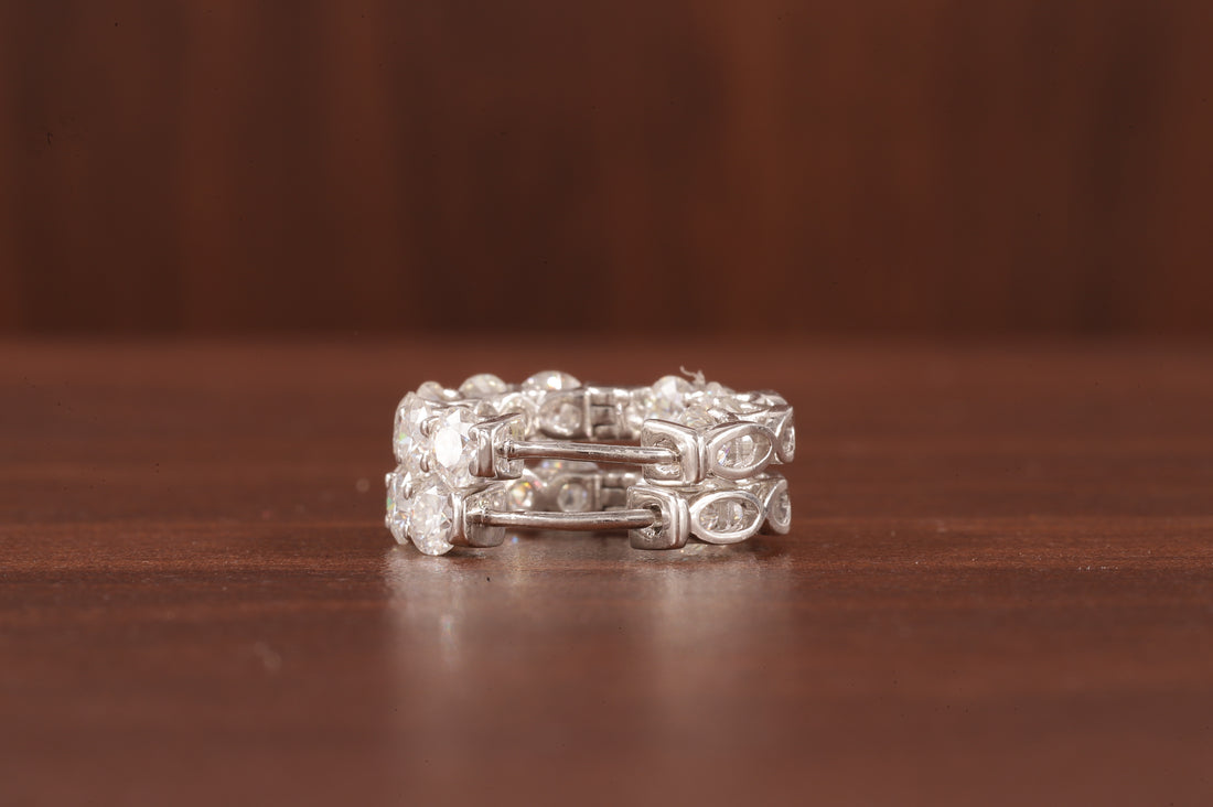 Moissanite Hoop Earrings, 14K White Gold Earrings Colorless Round Cut Moissanite Wedding