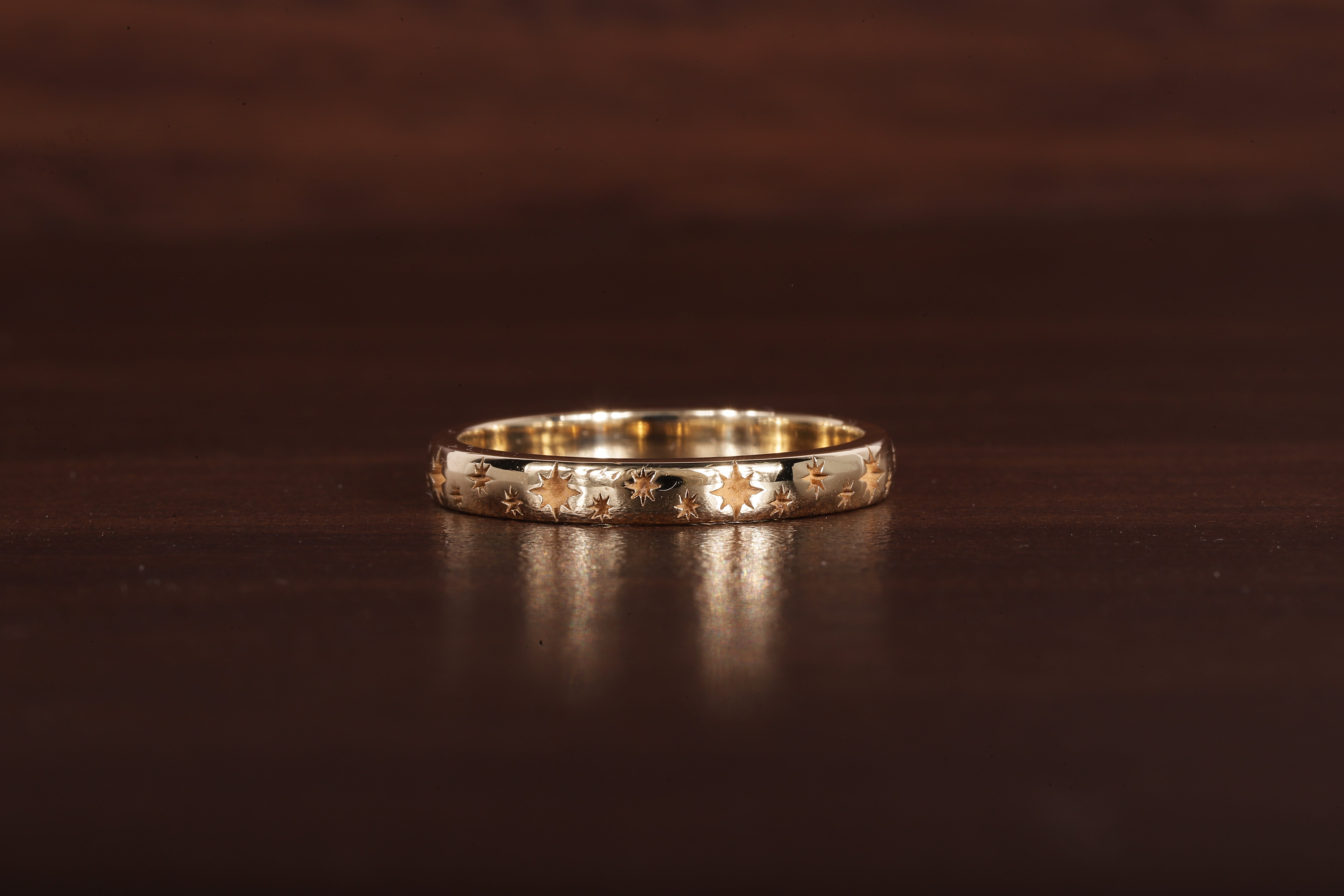 14k Gold Star Wedding Band, Solid Gold Minimalist Wedding Ring