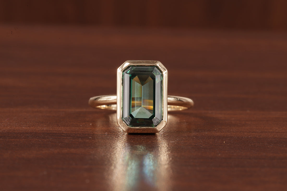 Amethyst Ring/ Genuine Green Amethyst Emerald Cut 4.85ct Engagement Ring