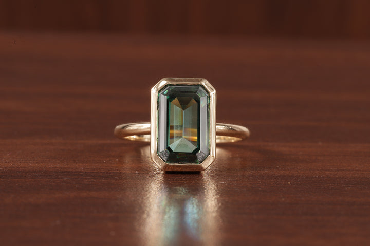 Amethyst Ring/ Genuine Green Amethyst Emerald Cut 4.85ct Engagement Ring