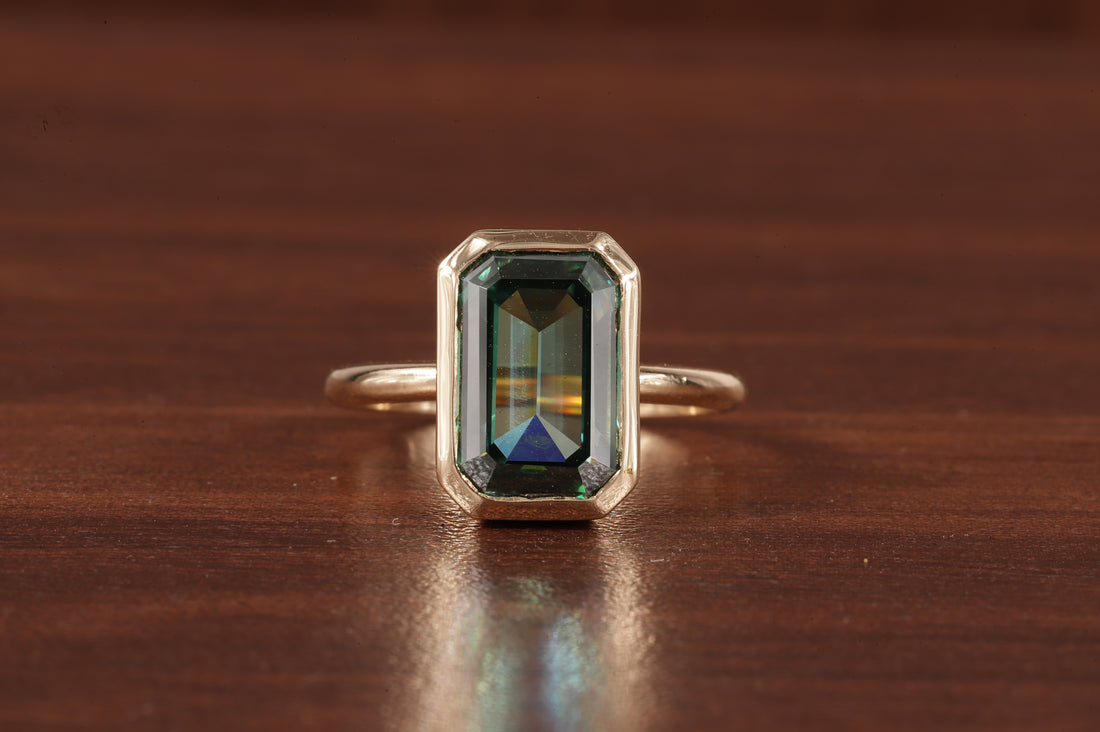 Amethyst Ring/ Genuine Green Amethyst Emerald Cut 4.85ct Engagement Ring