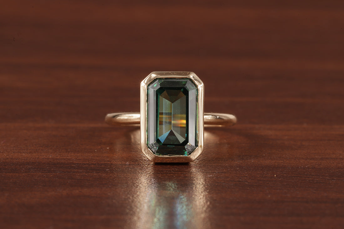 Amethyst Ring/ Genuine Green Amethyst Emerald Cut 4.85ct Engagement Ring