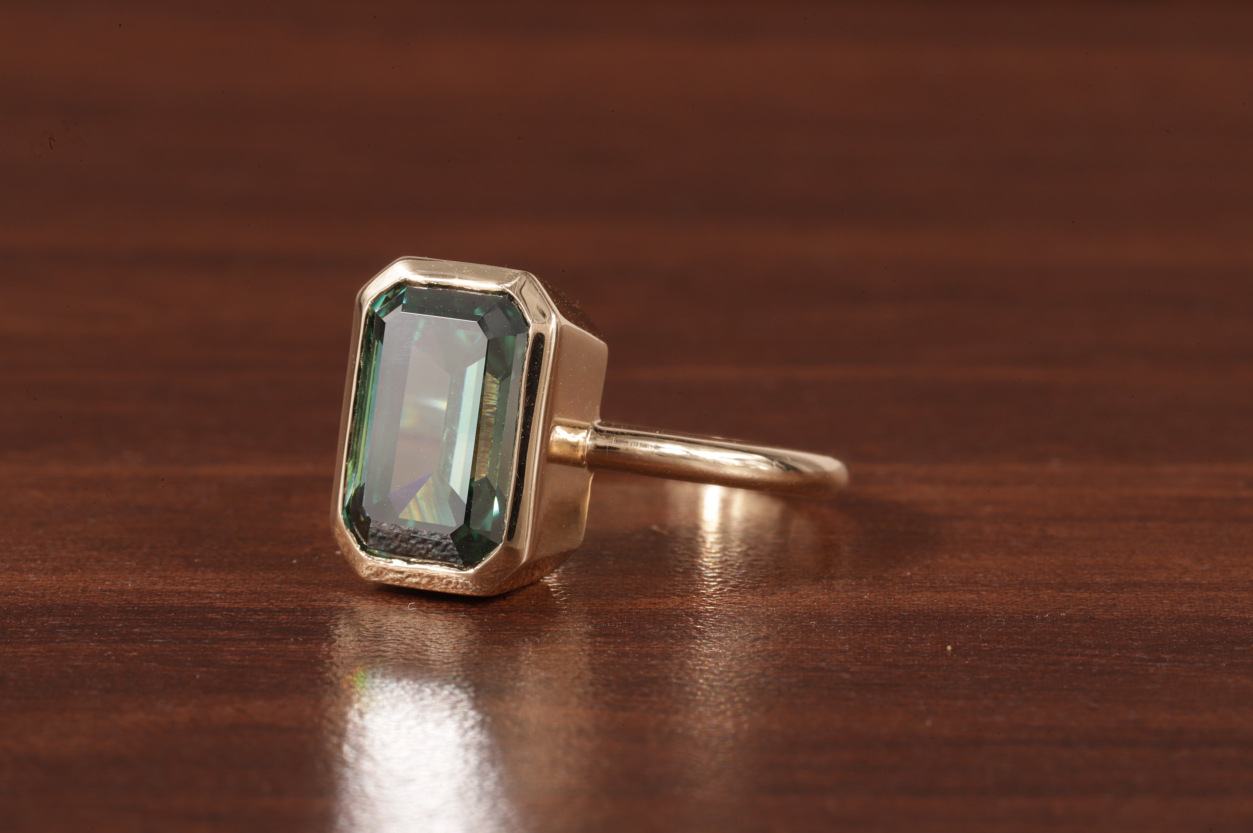 Amethyst Ring/ Genuine Green Amethyst Emerald Cut 4.85ct Engagement Ring